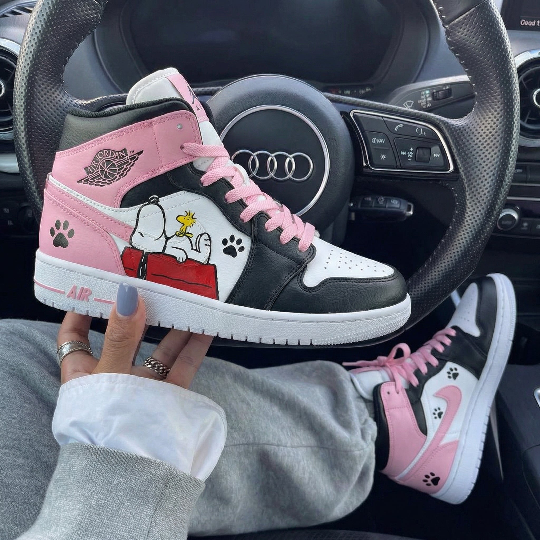 Pink Black White Snoopy Paw Print Custom Air Jordan 1-shecustomize