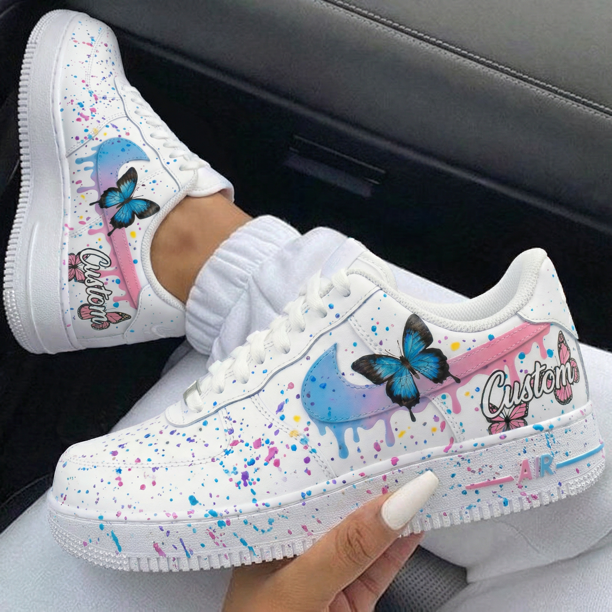 Pink Blue Butterfly Splatter Custom Air Force 1-shecustomize