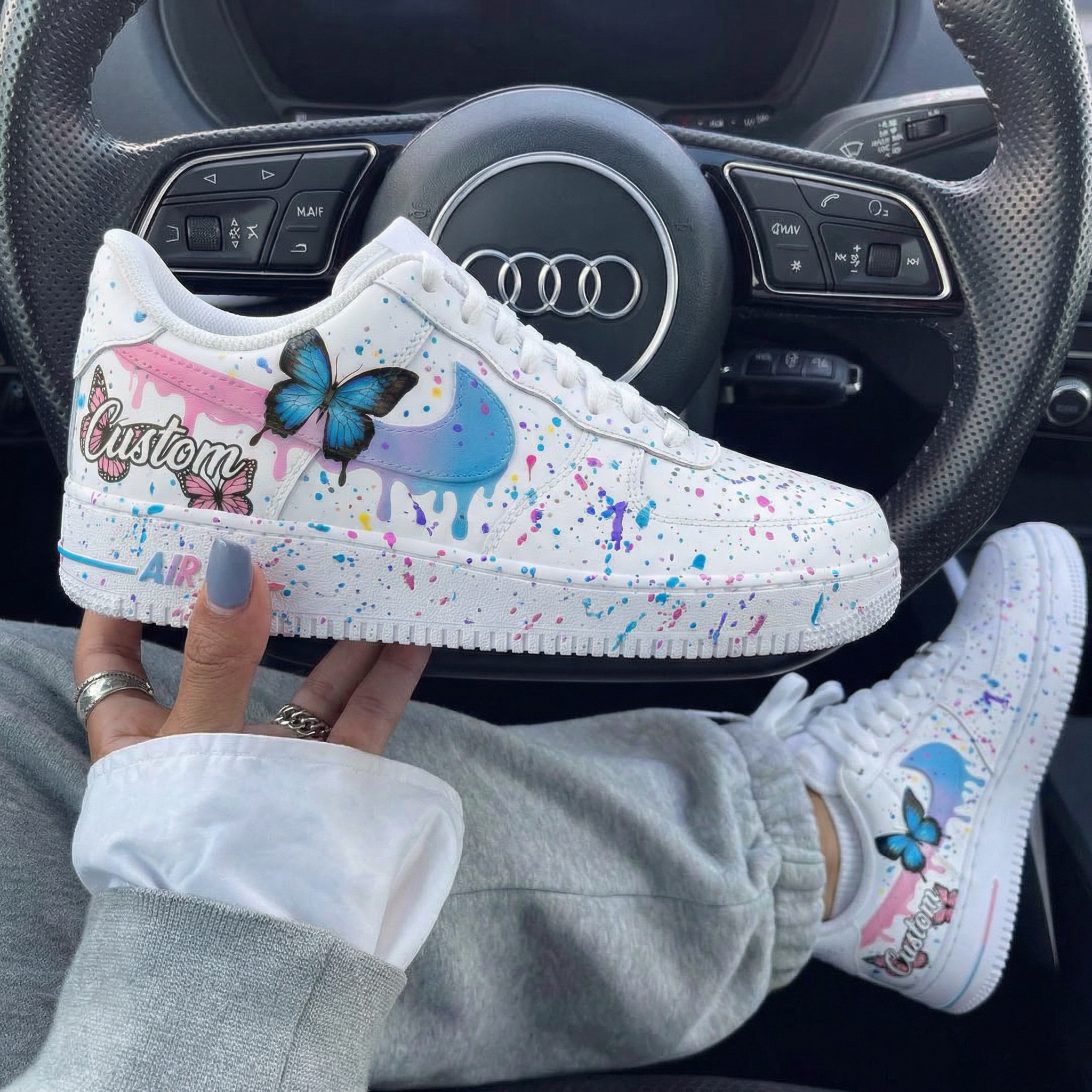 Pink Blue Butterfly Splatter Custom Air Force 1-shecustomize