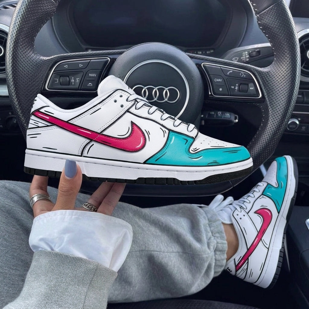 Pink Cyan Cartoon Custom Dunk-shecustomize