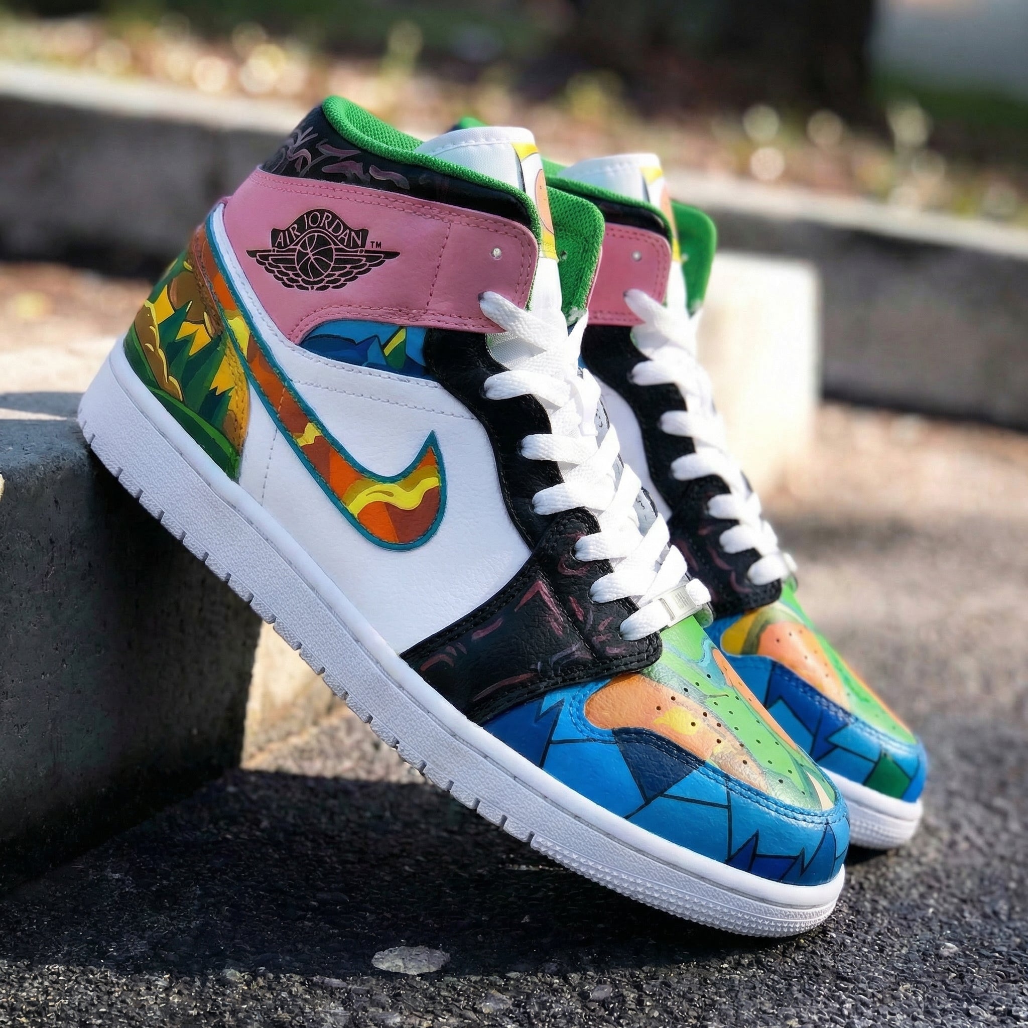 Pink Green and Multicolor Mosaic Custom Air Jordan 1-shecustomize