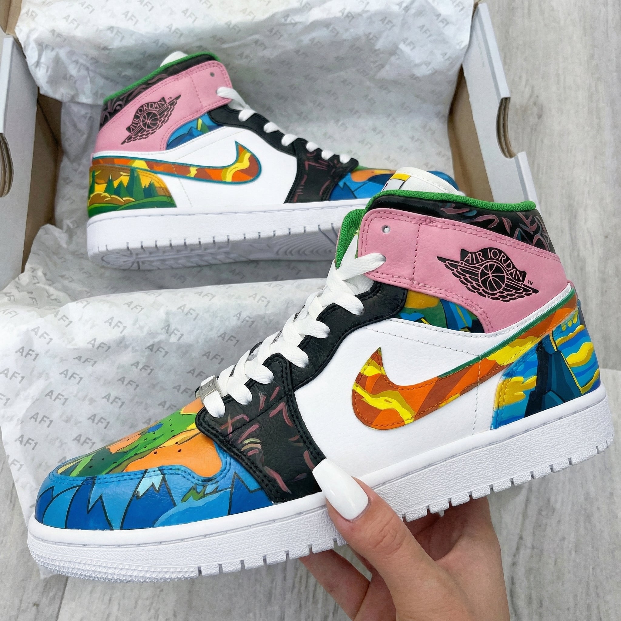 Pink Green and Multicolor Mosaic Custom Air Jordan 1-shecustomize