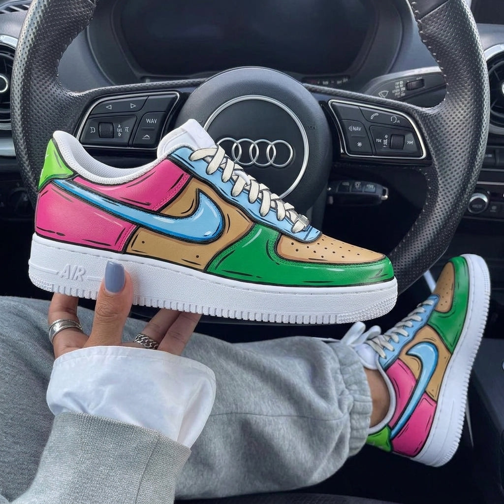Pink Green Baby Blue Cartoon Custom Air Force 1-shecustomize