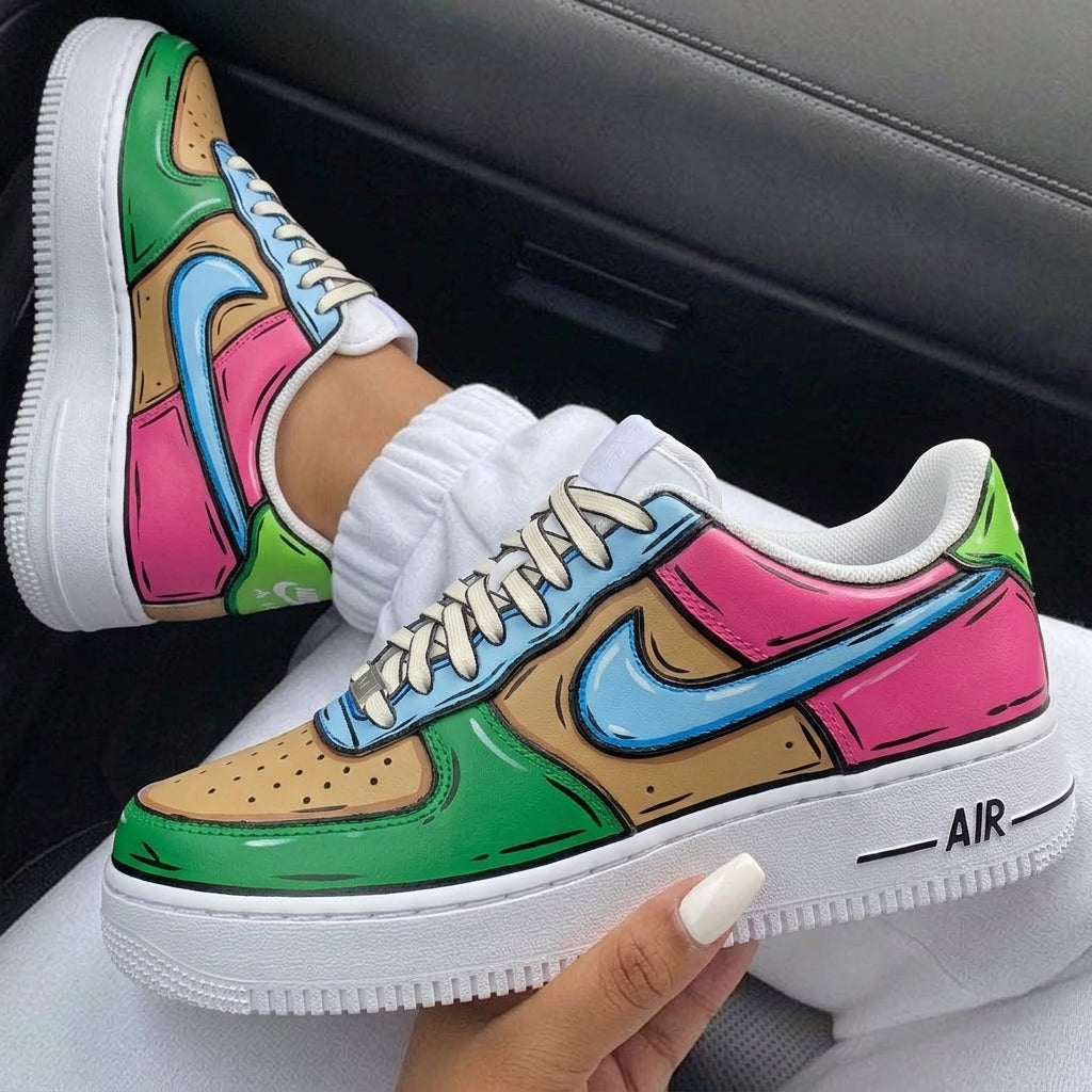 Pink Green Baby Blue Cartoon Custom Air Force 1-shecustomize