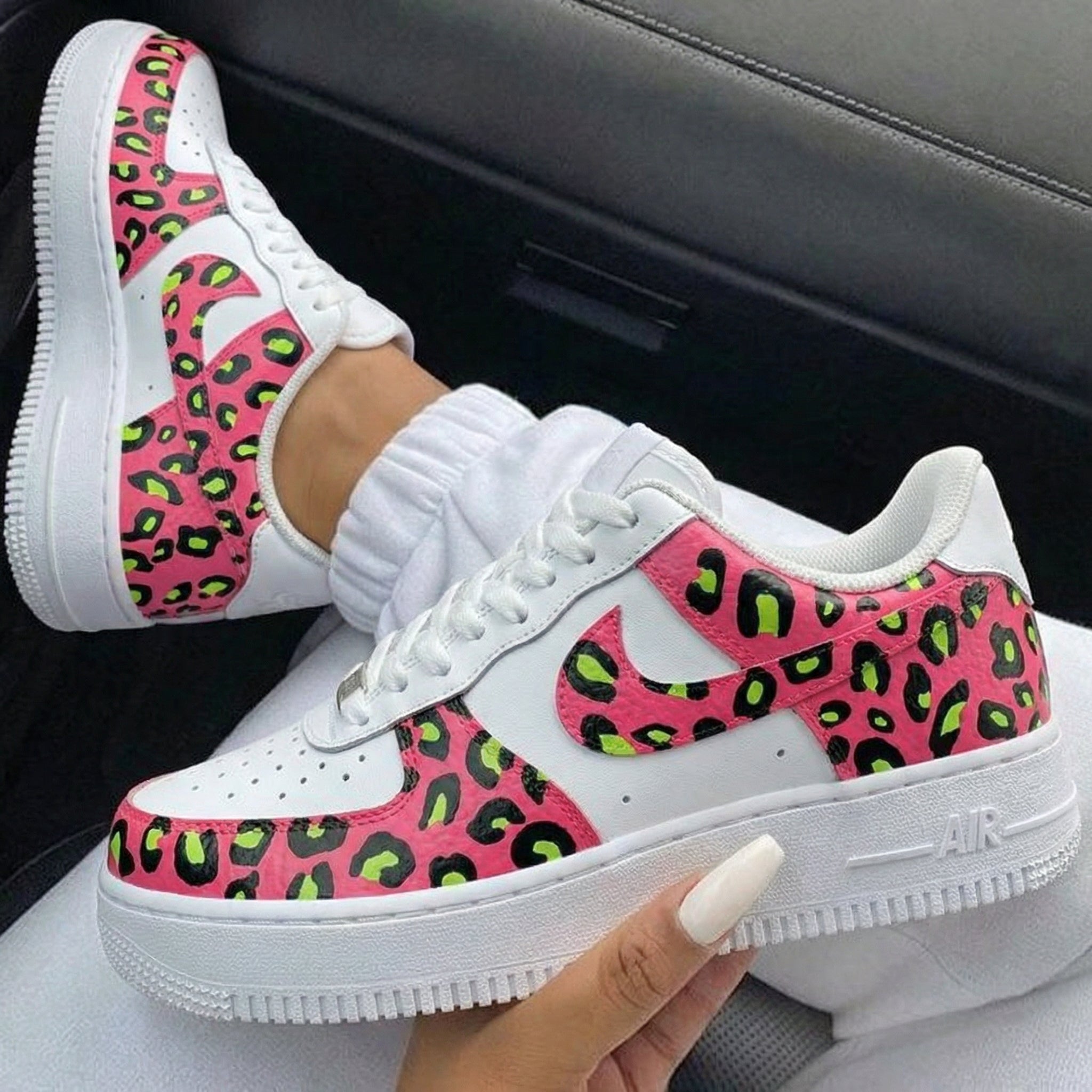 Pink Leopard Print With Neon Green Black Spots Custom Air Force 1-shecustomize