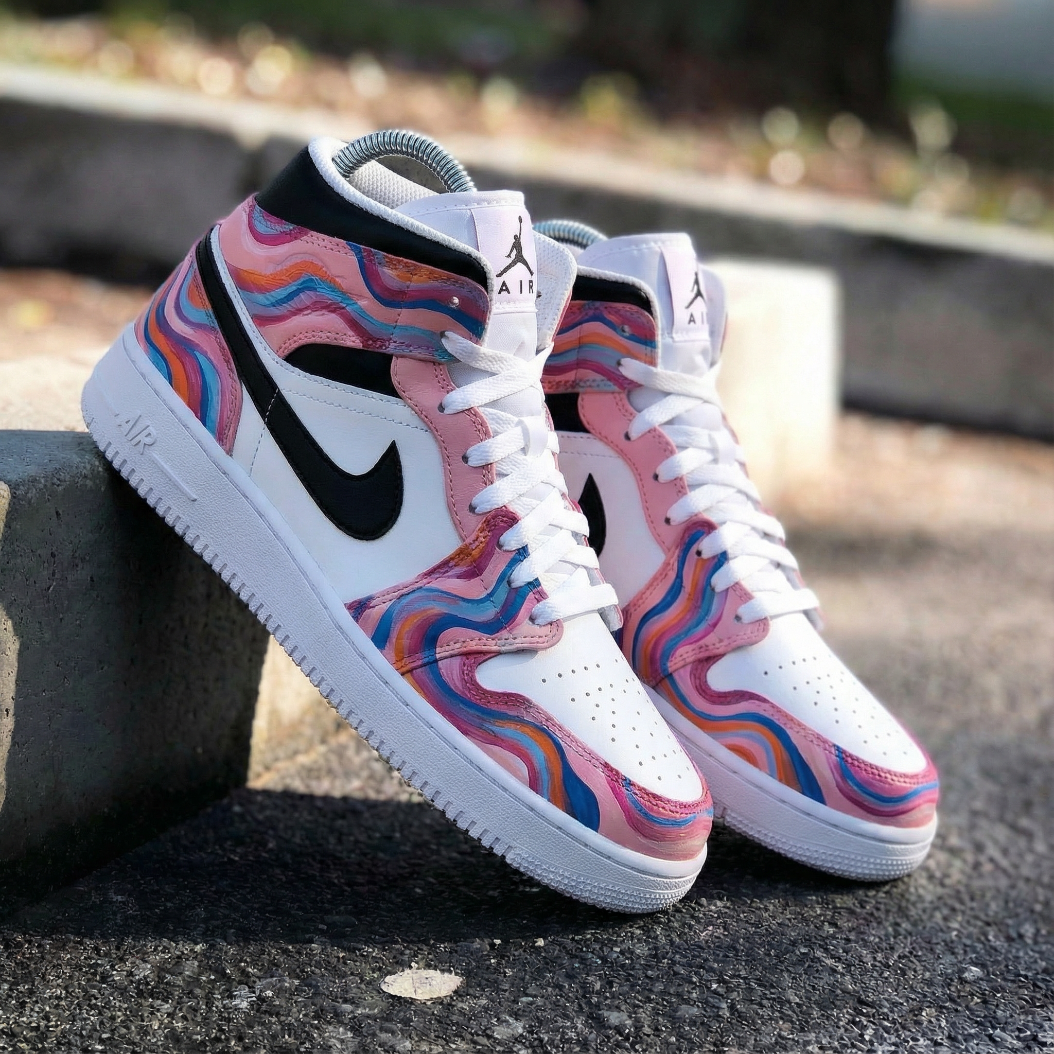 Pink Multicolor Wave Custom Air Jordan 1-shecustomize