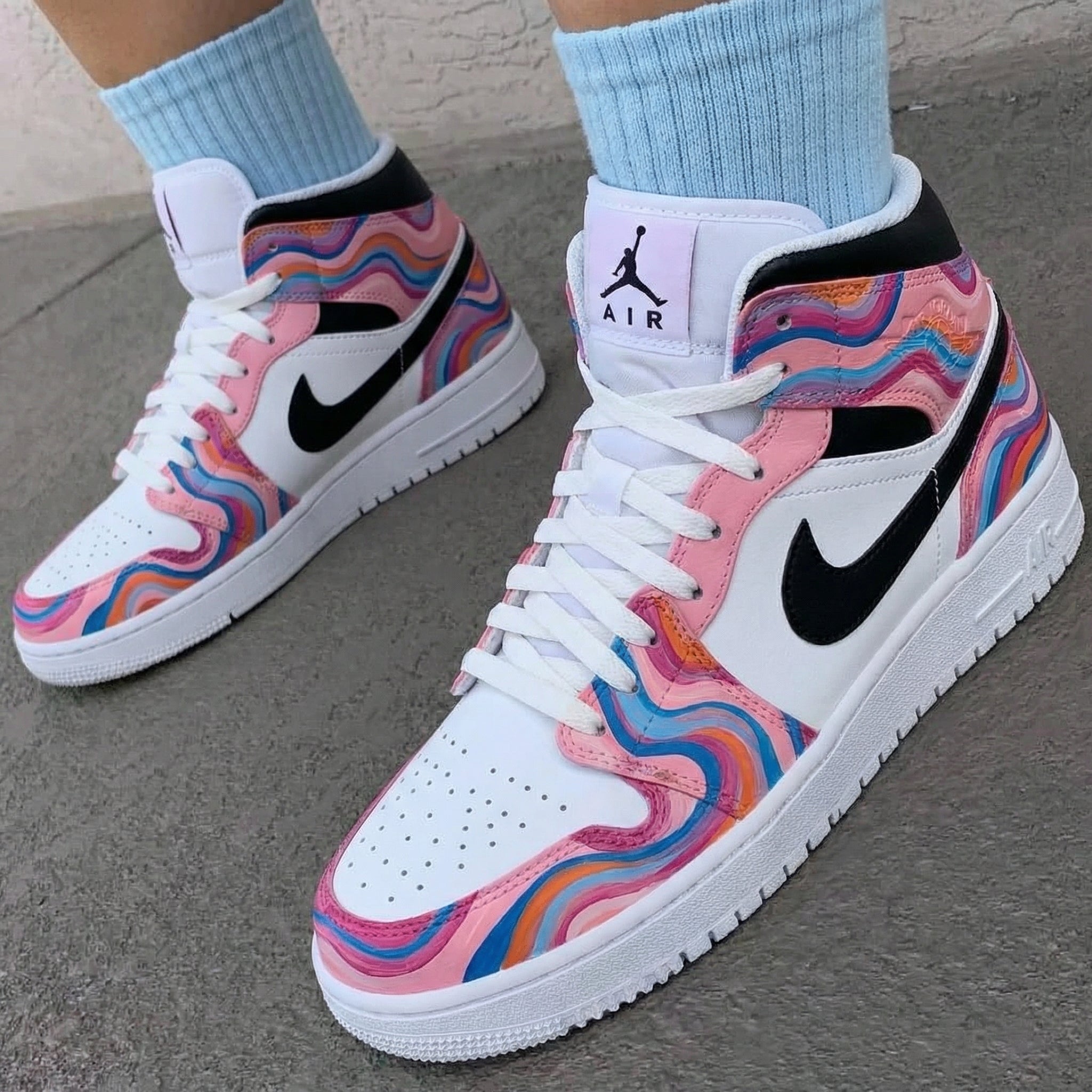 Pink Multicolor Wave Custom Air Jordan 1-shecustomize