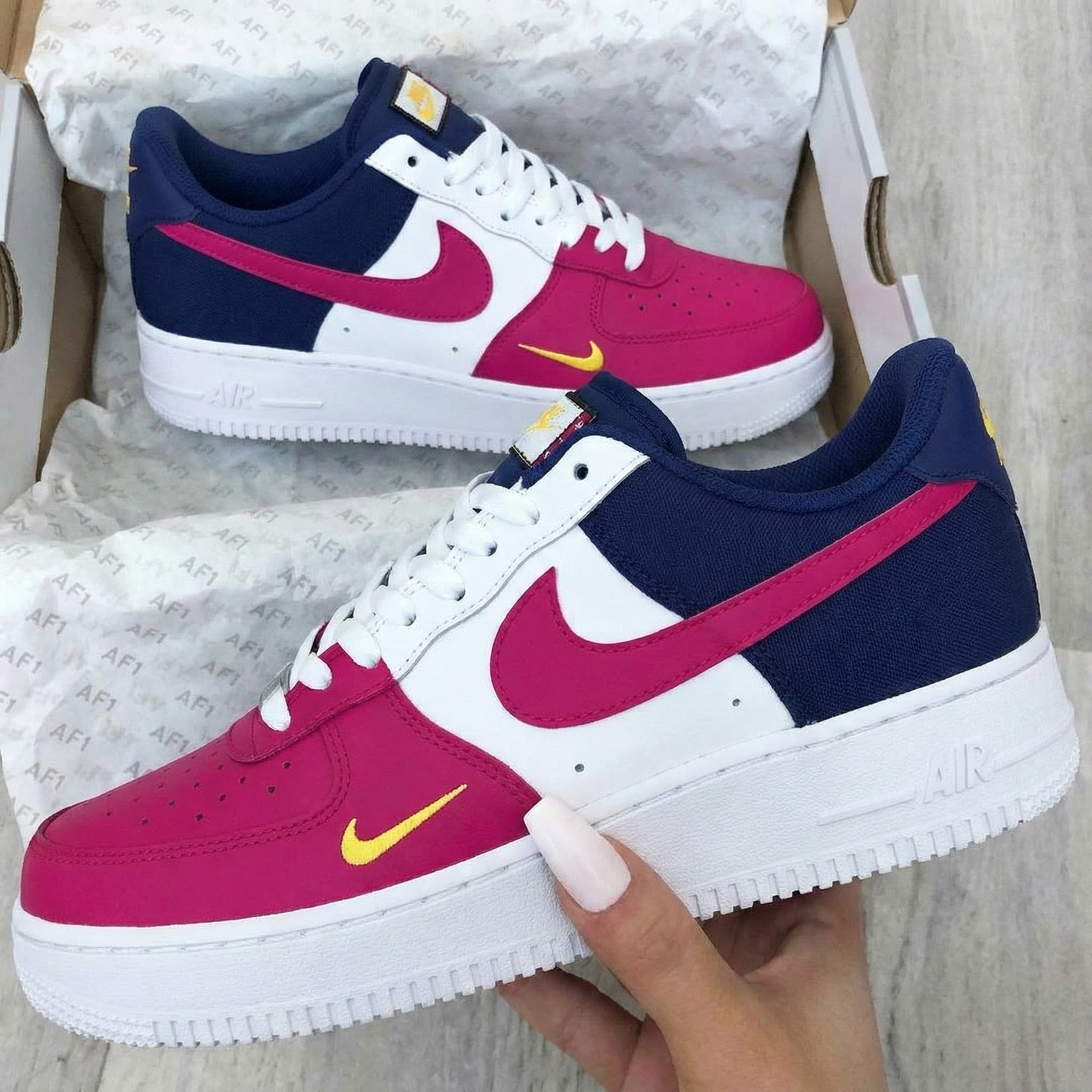 Pink Navy White Custom Air Force 1-shecustomize