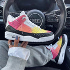 Pink Orange Yellow Black Gradient Paint Splatter Custom Air Jordan 3-shecustomize
