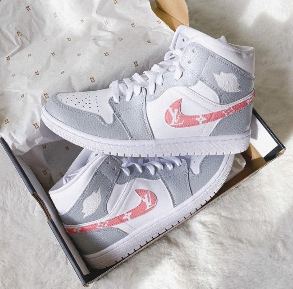 Pink Swoosh Grey Custom Air Jordan 1-shecustomize