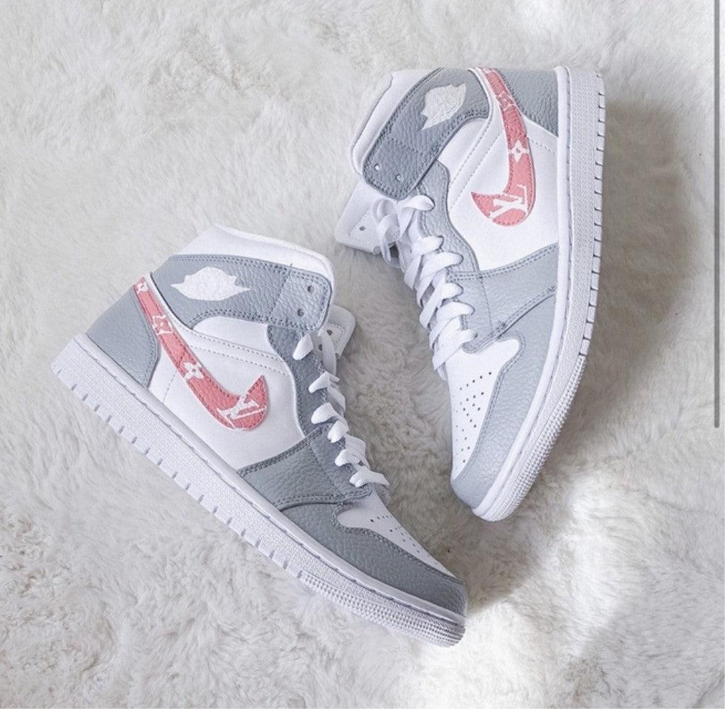 Pink Swoosh Grey Custom Air Jordan 1-shecustomize