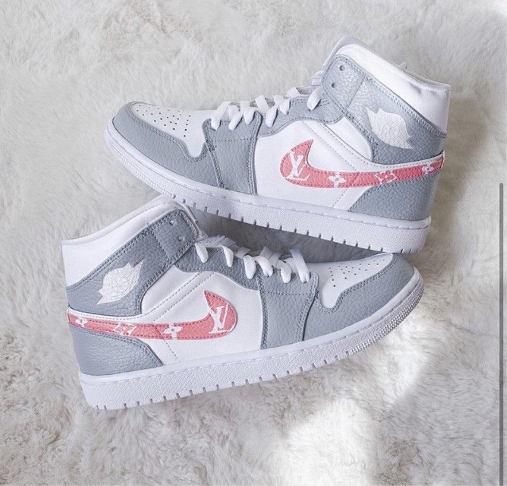 Pink Swoosh Grey Custom Air Jordan 1-shecustomize