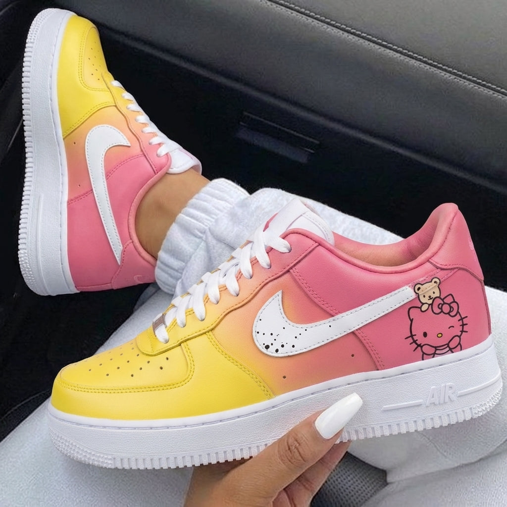 Pink Yellow Gradient Hello Kitty Custom Air Force 1-shecustomize