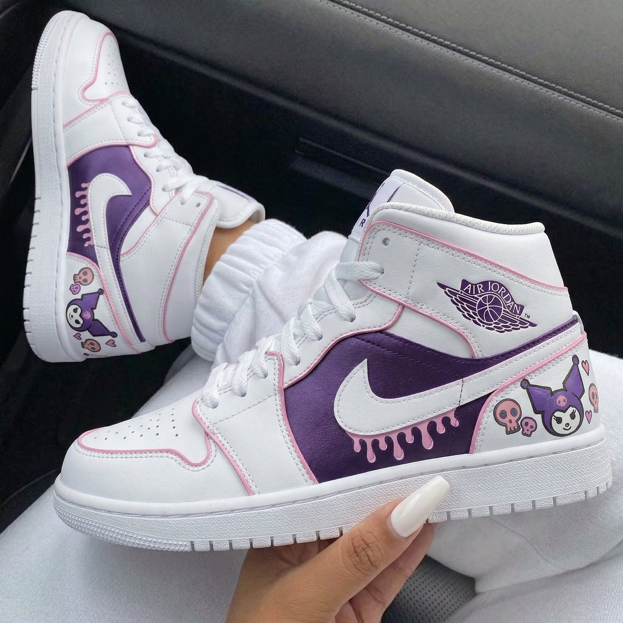 Purple Baby Pink Kuromi Skull Heart Custom Air Jordan 1-shecustomize