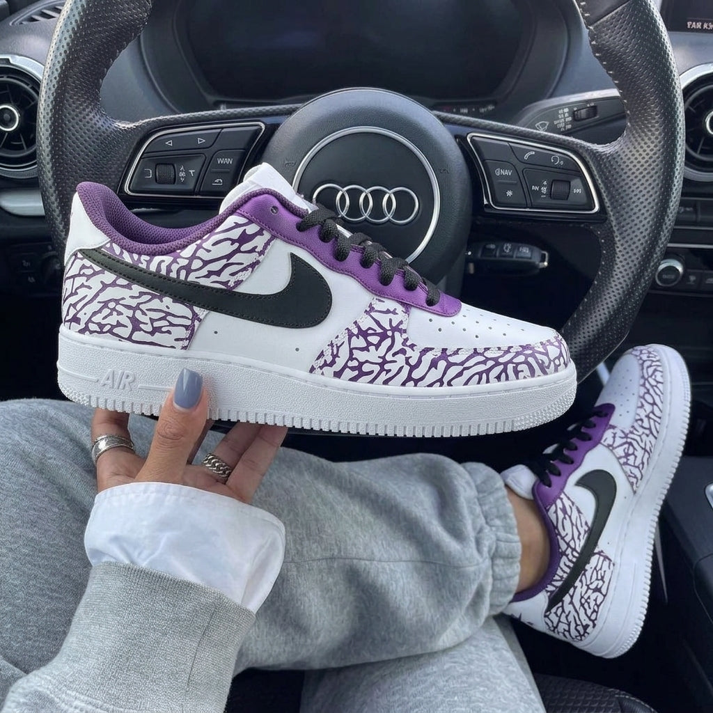 Purple Black Elephant Print Custom Air Force 1-shecustomize