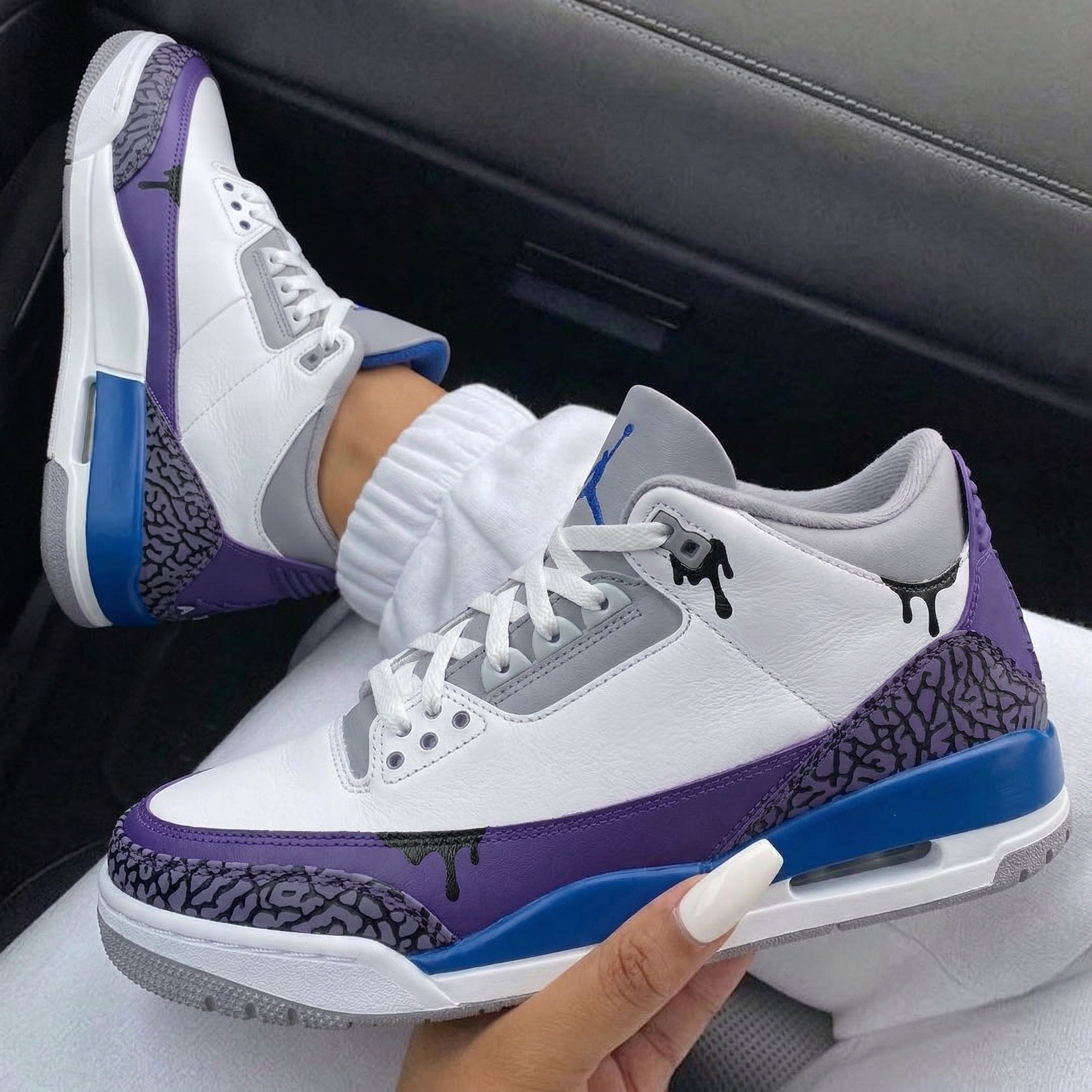 Purple Blue Drips Crackles Custom Air Jordan 3-shecustomize