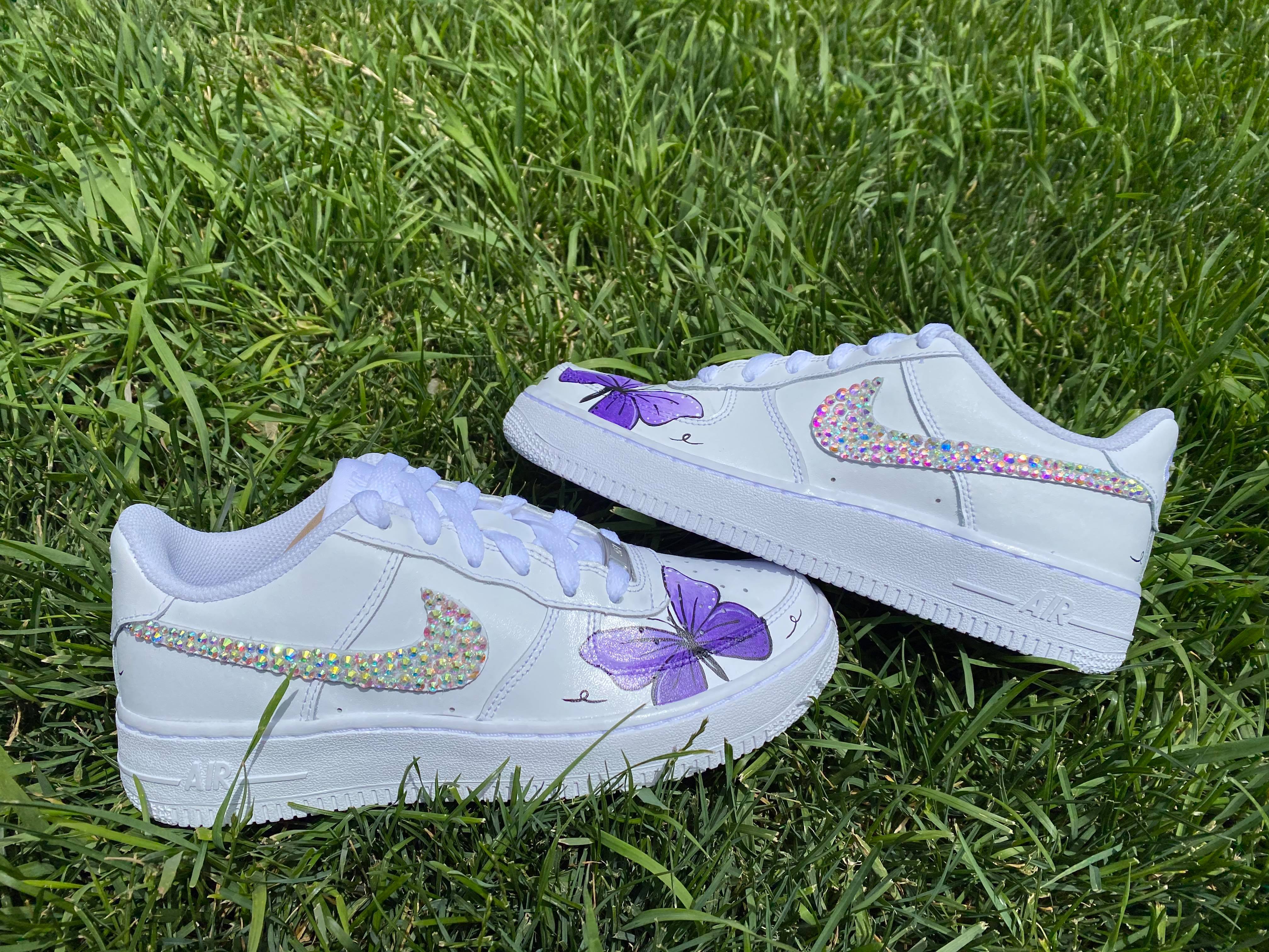 Purple Butterflies Rhinestones Custom Air Force 1-shecustomize