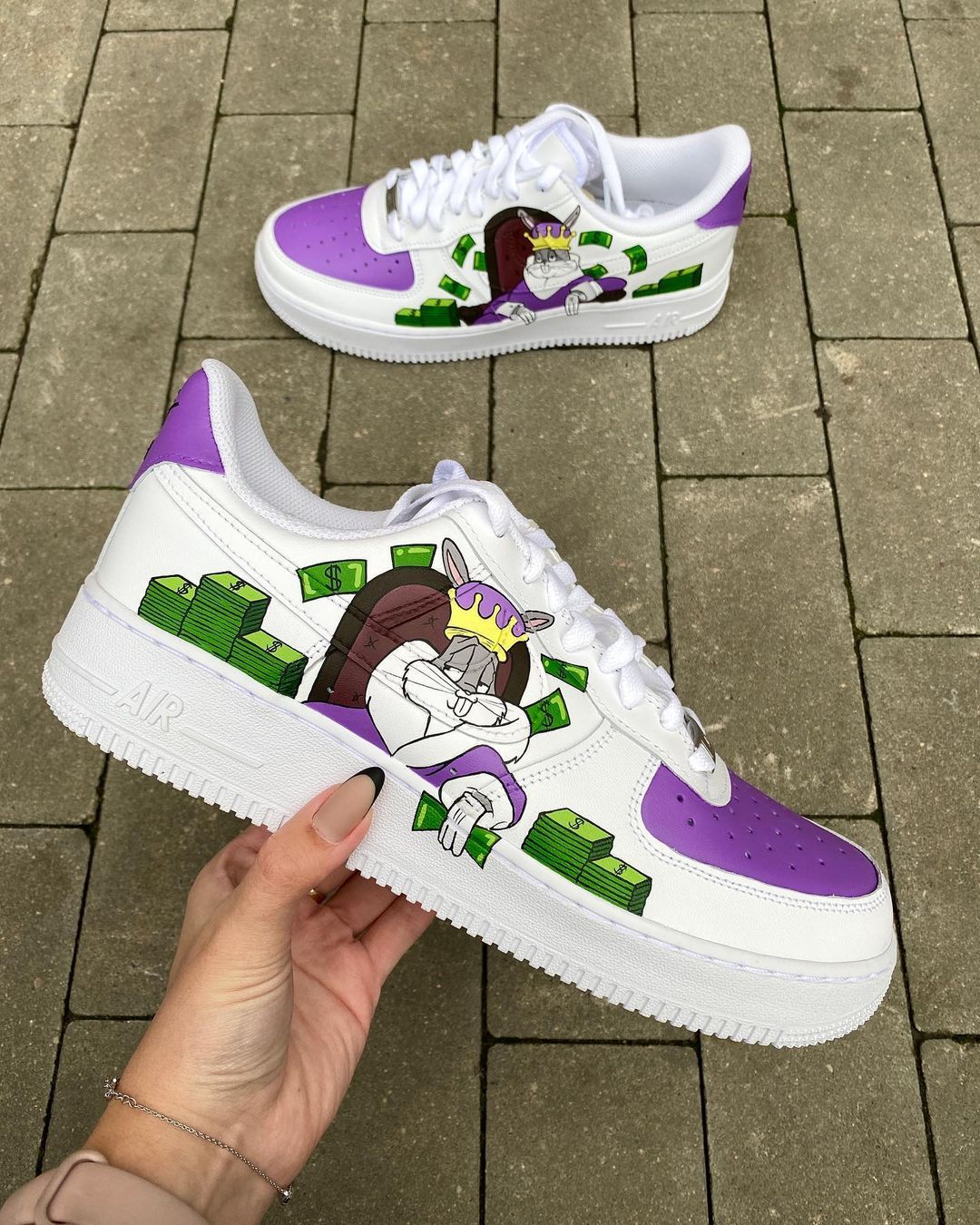 Purple Cartoon Bunny Money Custom Air Force 1-shecustomize