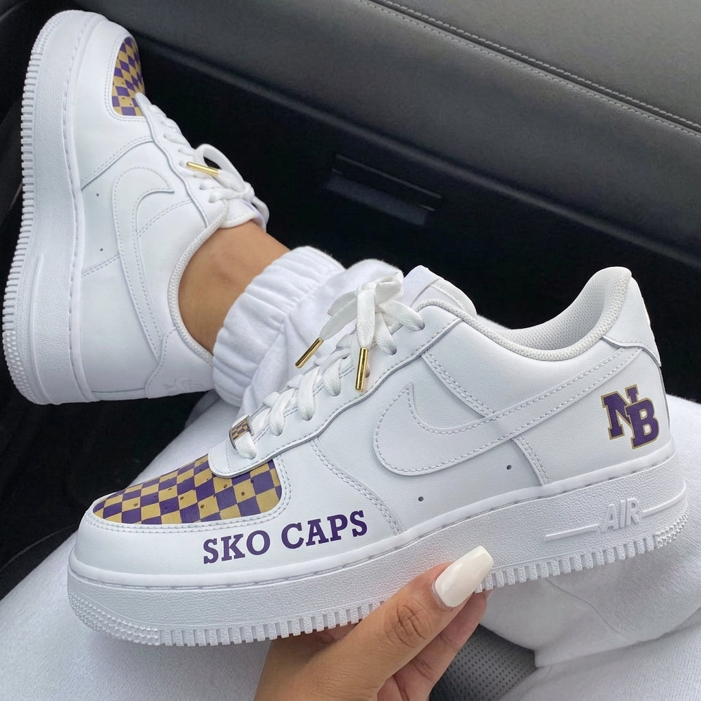Purple Gold Checkered Custom Air Force 1-shecustomize
