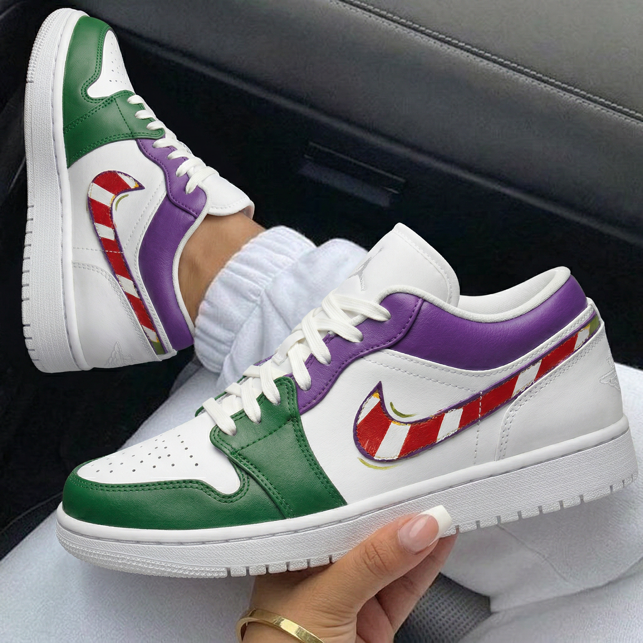Purple Green Candy Cane Stripe Custom Air Jordan 1-shecustomize