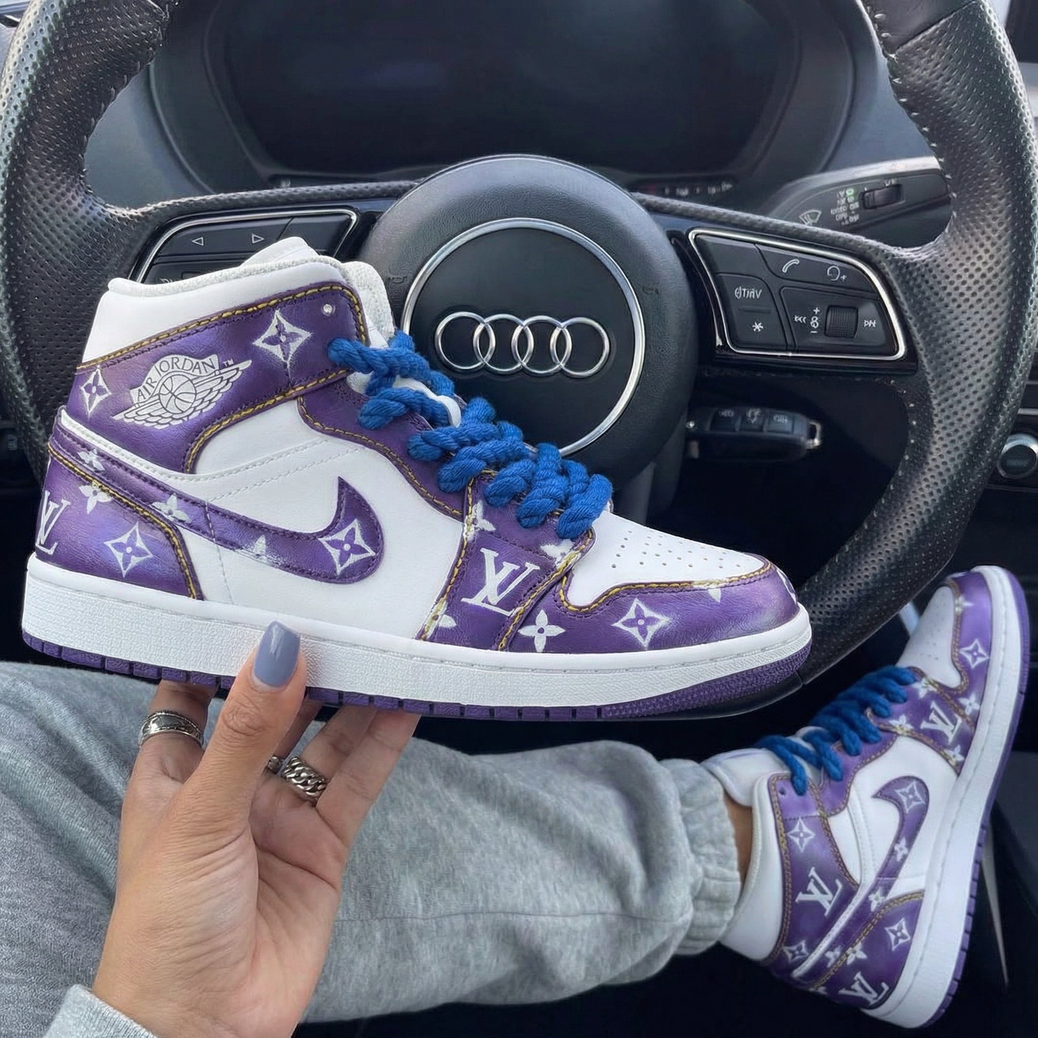Purple LV Print Custom Air Jordan 1-shecustomize