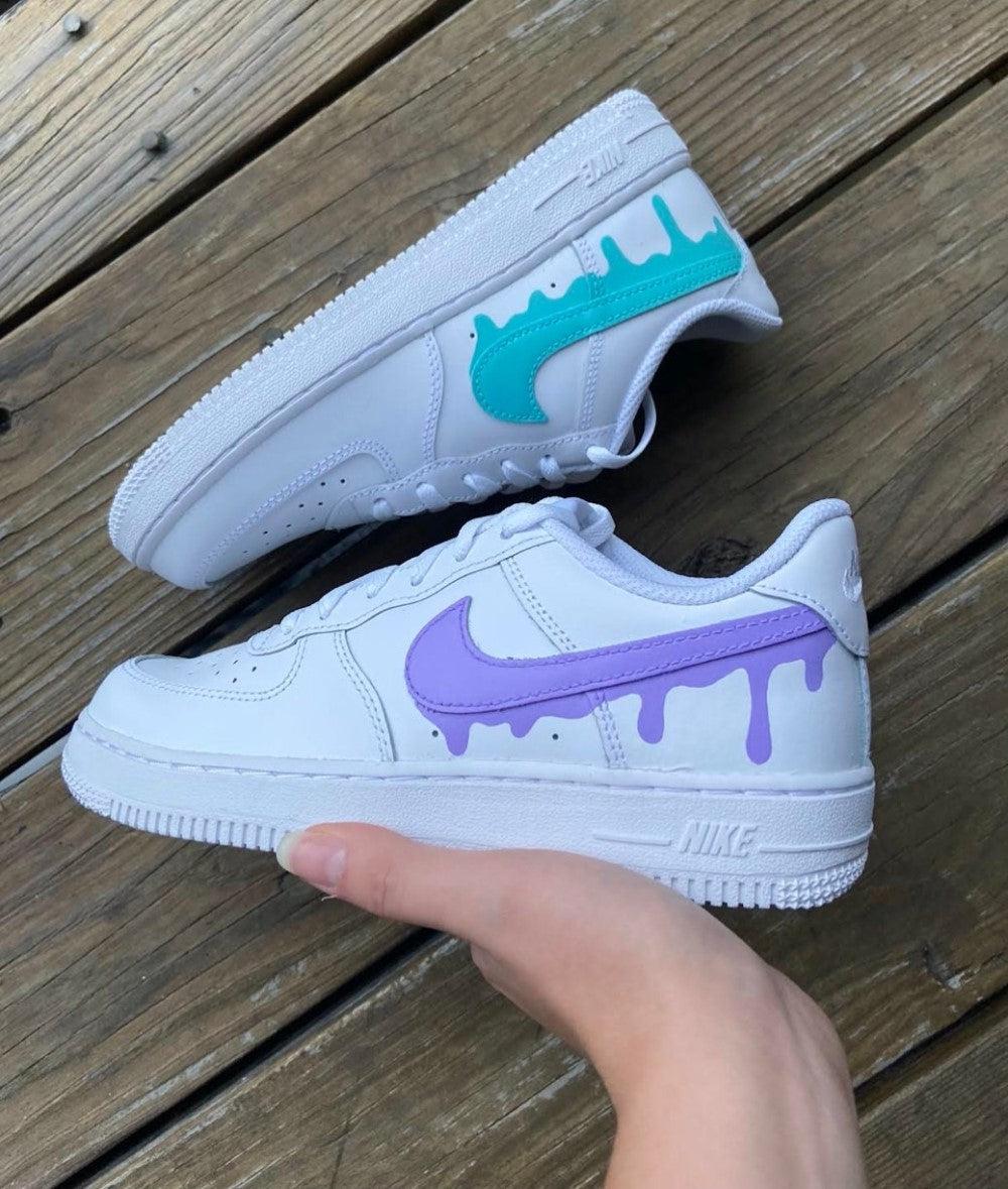 Custom Pink Blue Drip Air Force Ones – shecustomize