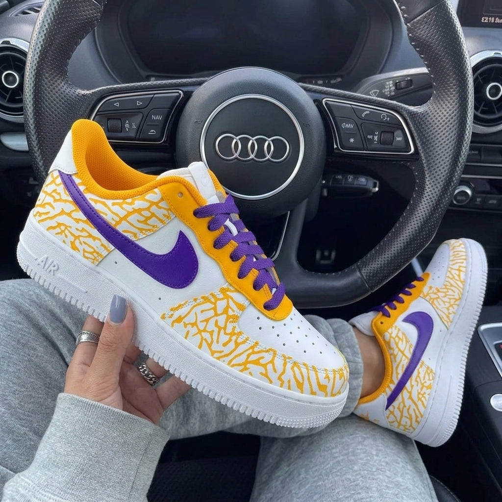 Purple Yellow Cracked Print Custom Air Force 1-shecustomize