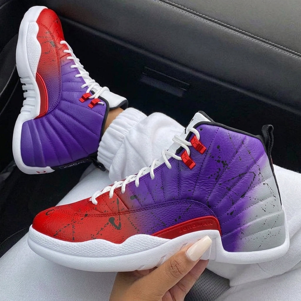 Raptors Fade Red Purple Gradient Splatter Custom Air Jordan 12