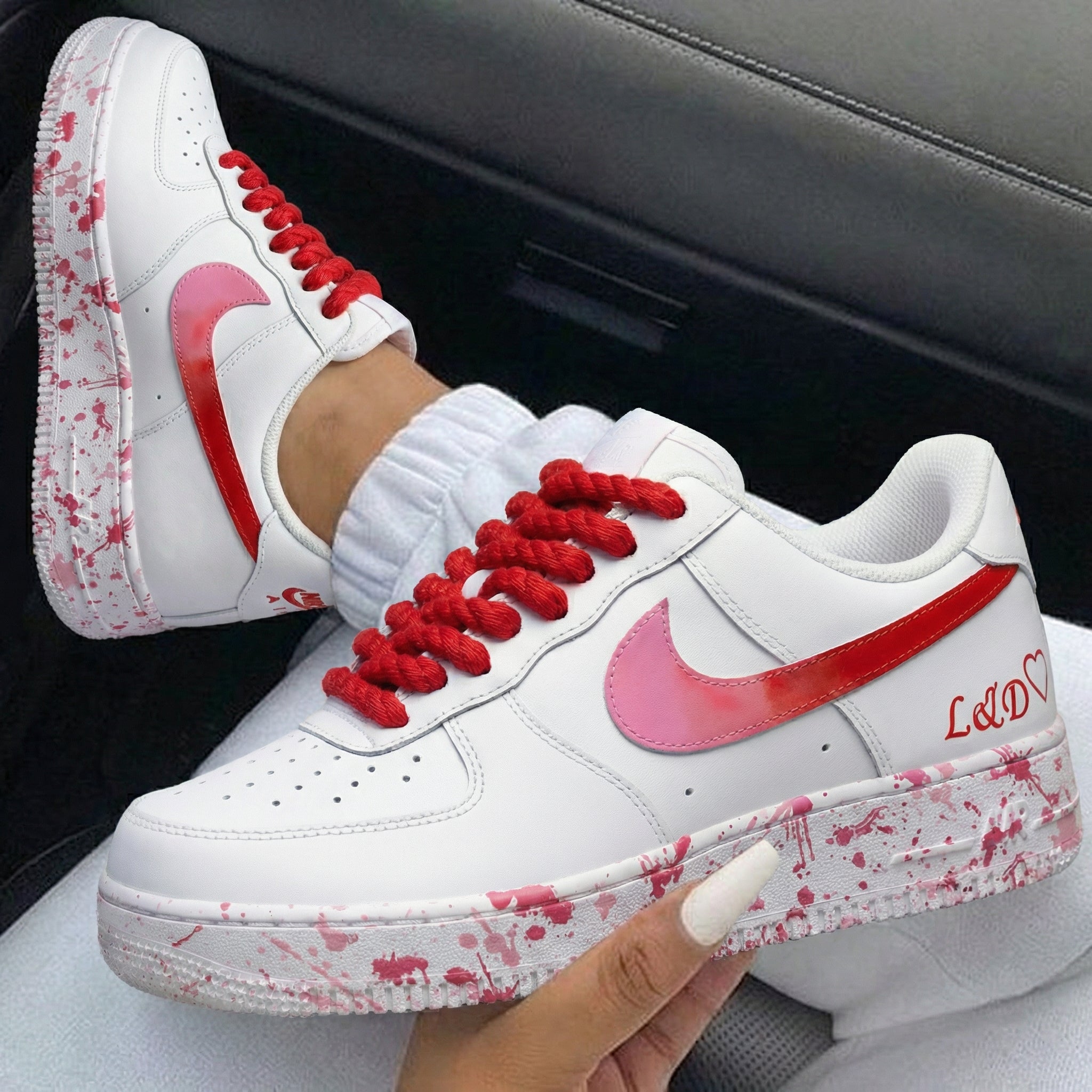 Red Baby Pink Splatter Gradient Swoosh Love Lettering Custom Air Force 1-shecustomize