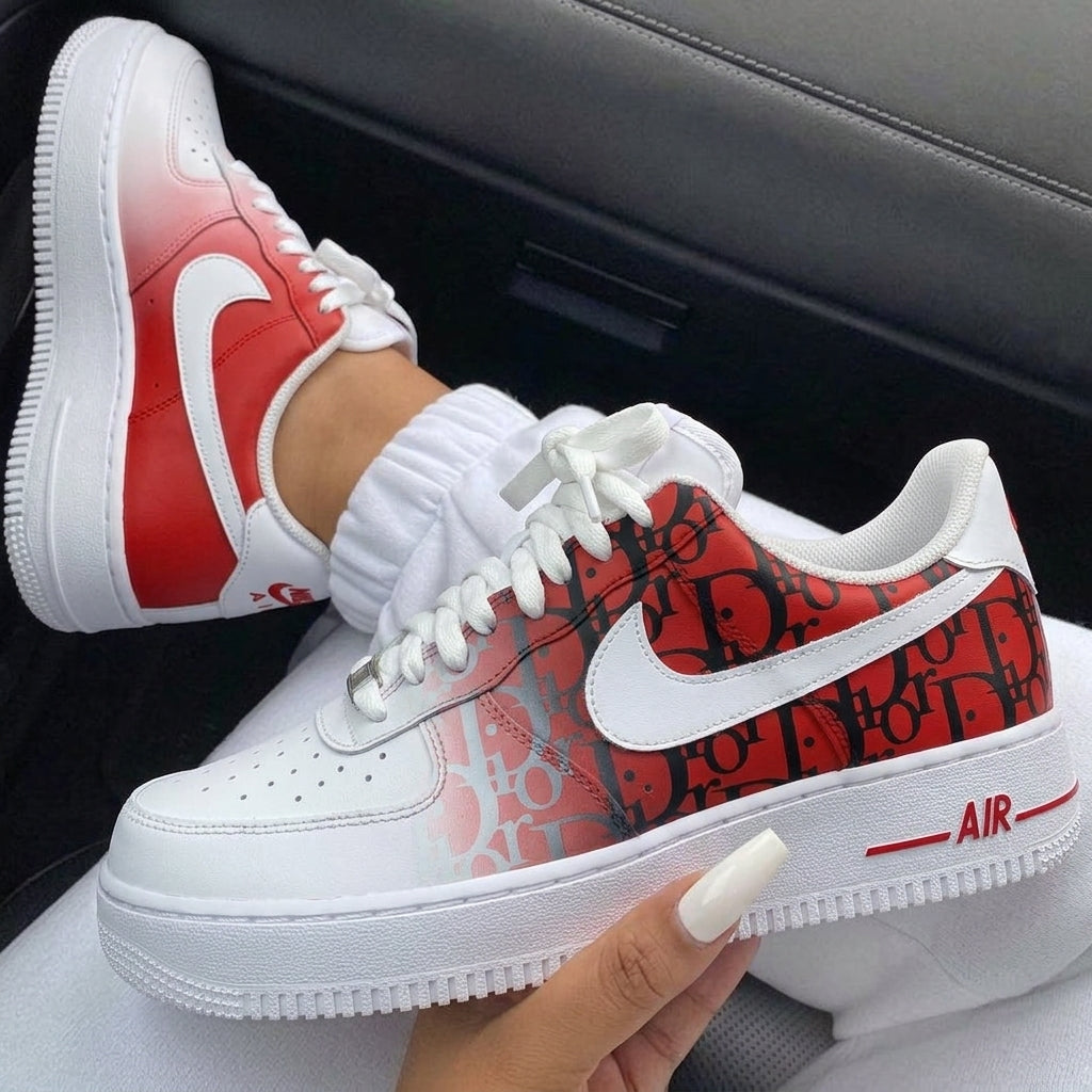 Red Black Dior Monogram Custom Air Force 1