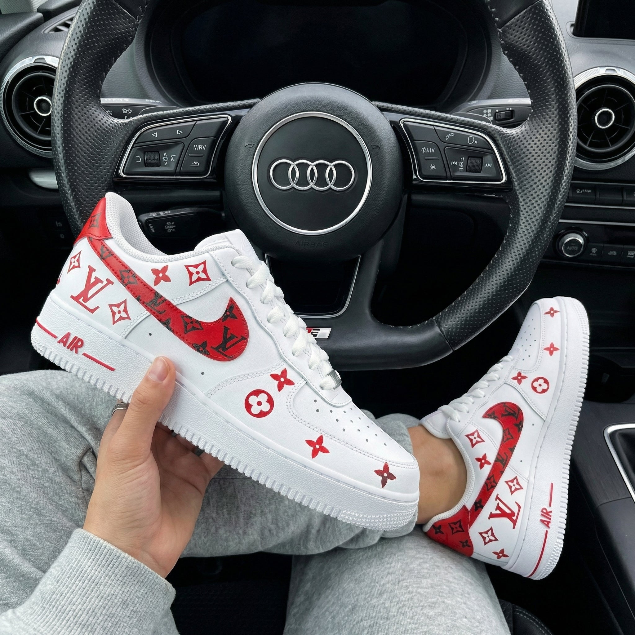 Red Black LV Pattern Custom Air Force 1-shecustomize