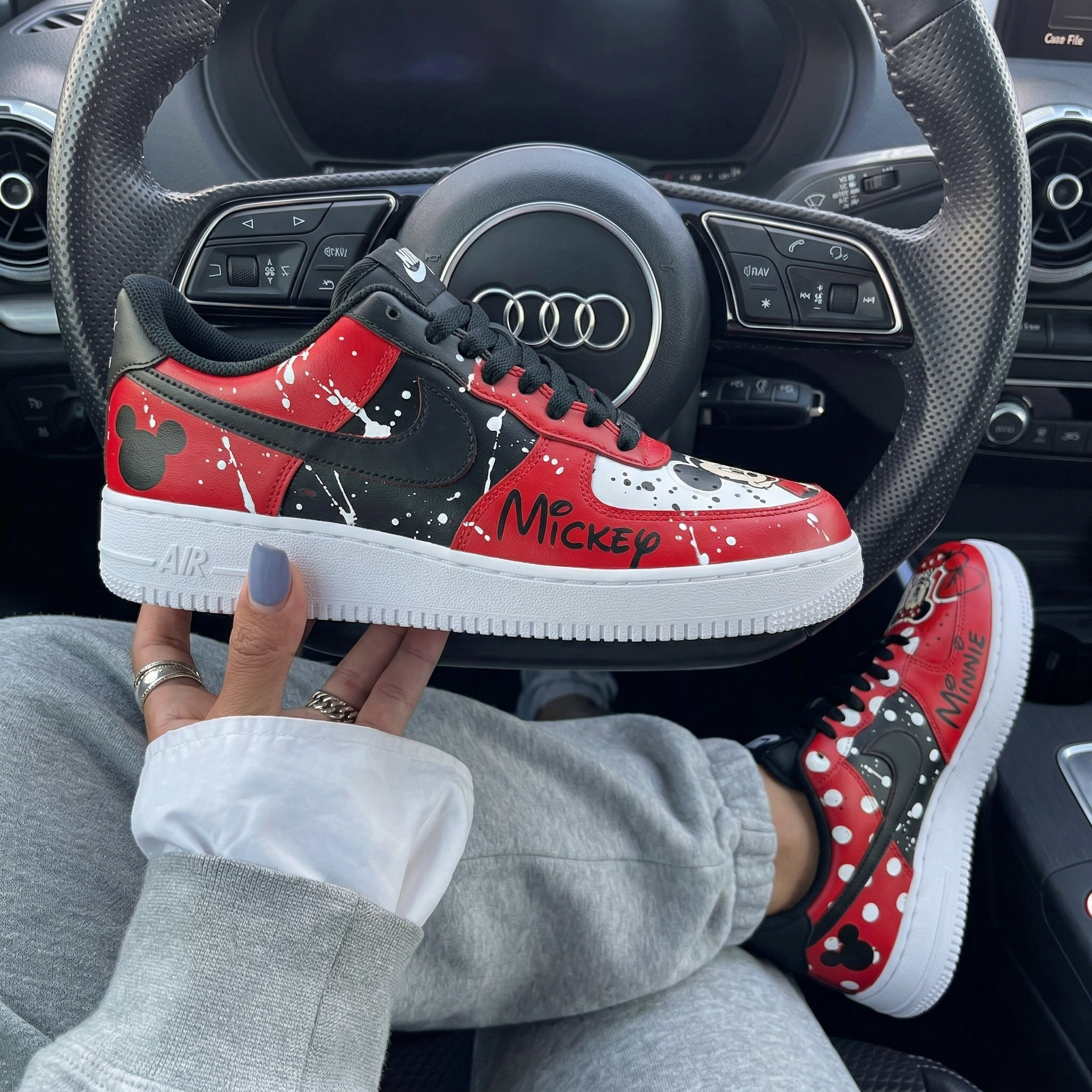 Red Black Mickey Minnie Polka Dots Splatters Custom Air Force 1-shecustomize