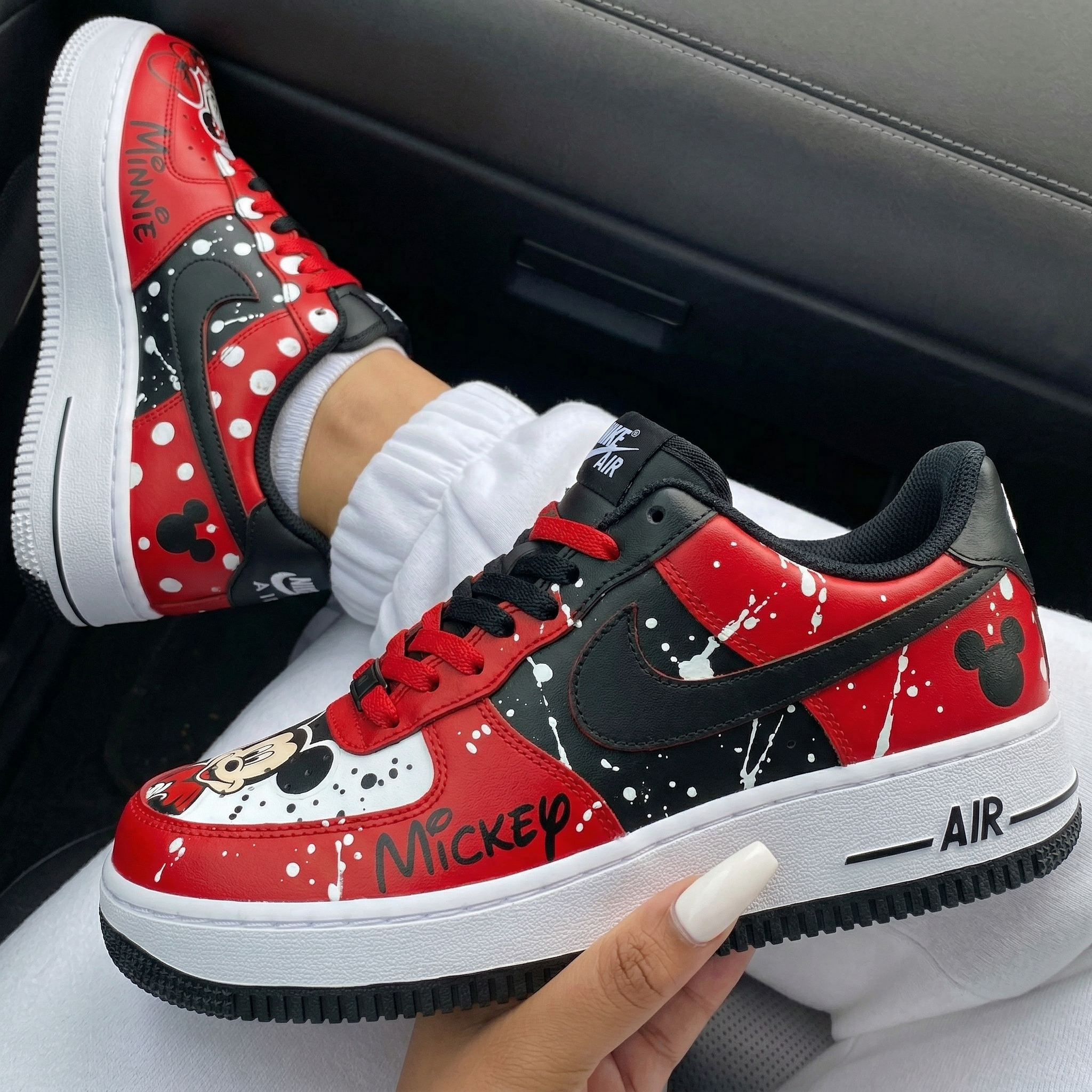 Red Black Mickey Minnie Polka Dots Splatters Custom Air Force 1-shecustomize