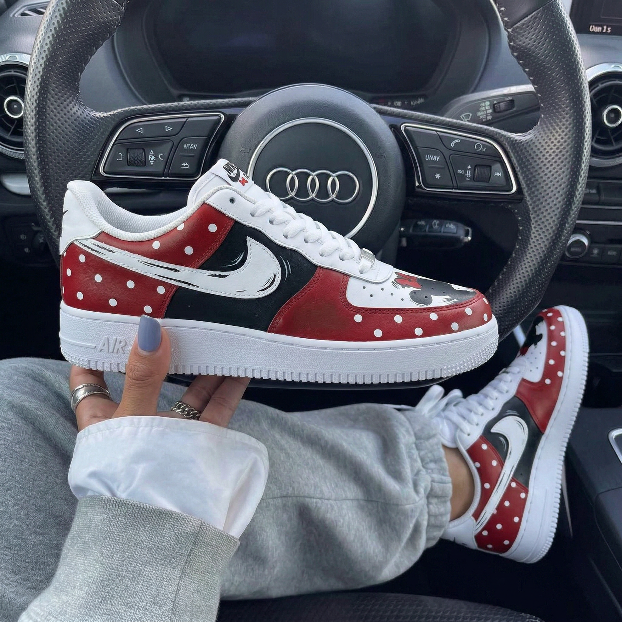Red Black Minnie Mouse White Polka Dots Custom Air Force 1-shecustomize
