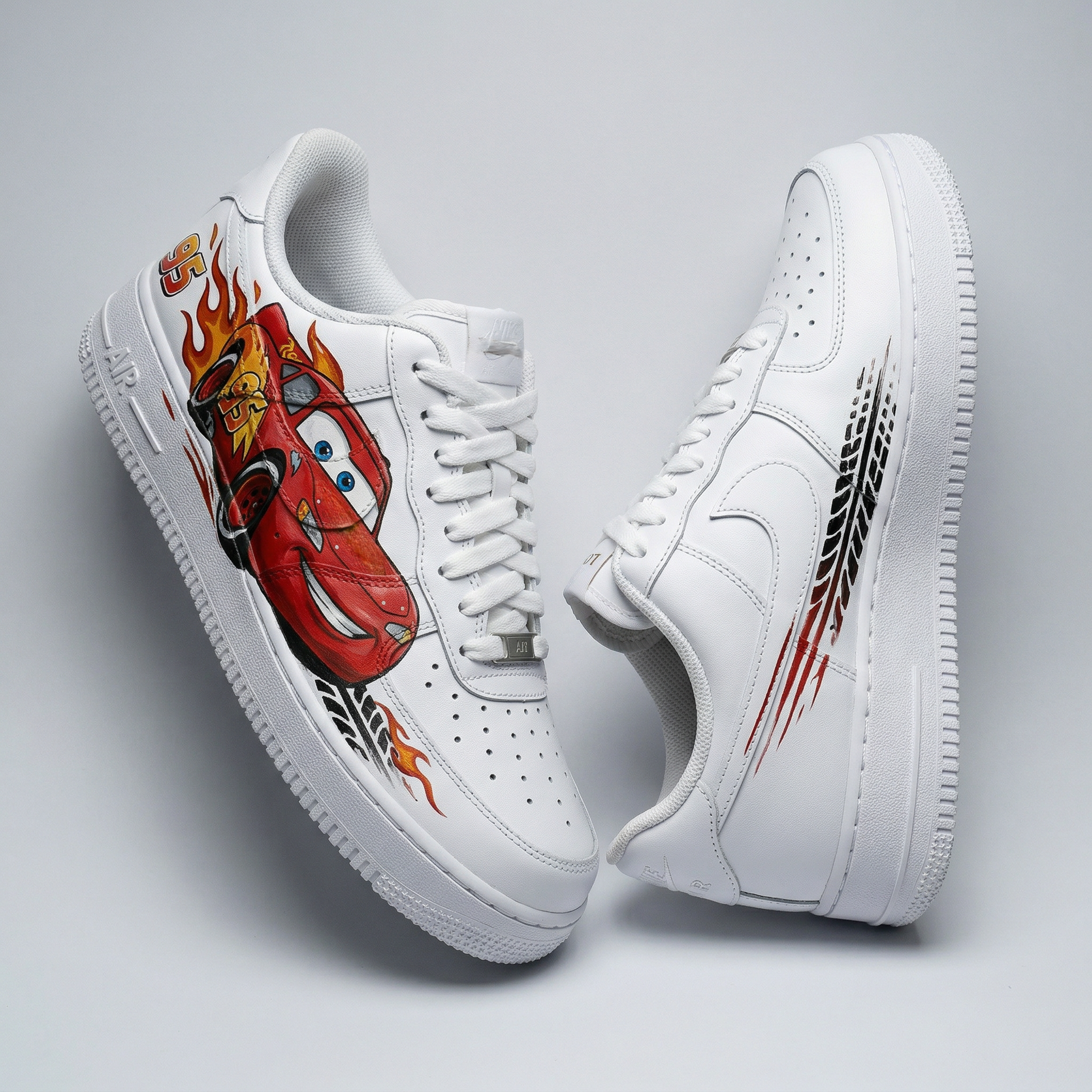 Red Black Orange Cars Movie Lightning McQueen Flames Tire Tracks Custom Air Force 1-shecustomize
