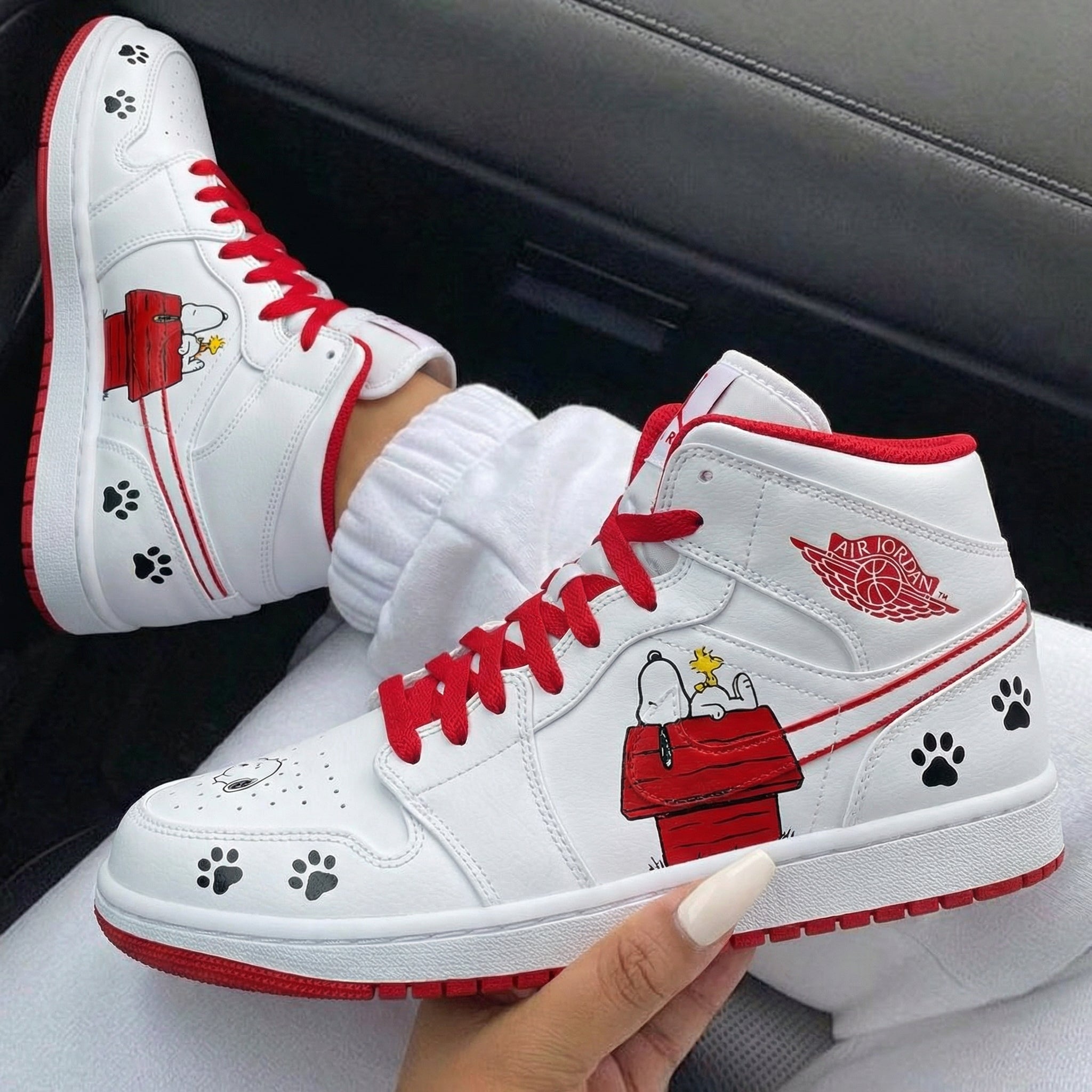 Red Black Snoopy Paw Prints Custom Air Jordan 1-shecustomize
