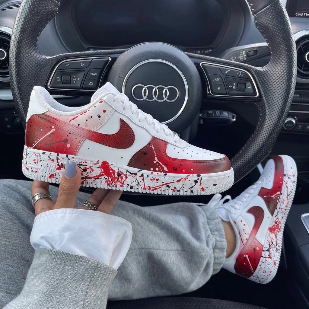 Red Black Splatter Custom Air Force 1-shecustomize