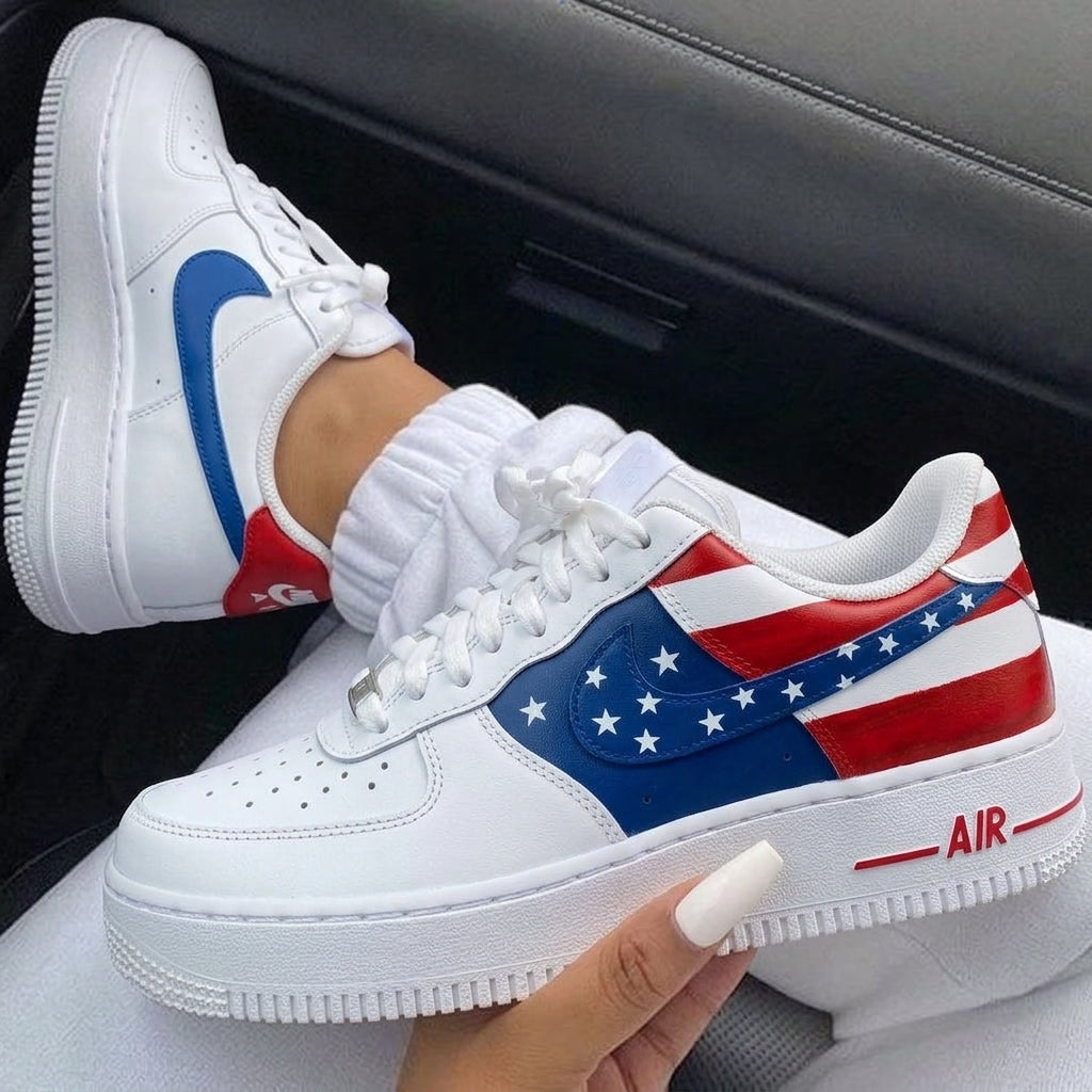 Red Blue American Flag Stars Stripes Custom Air Force 1-shecustomize