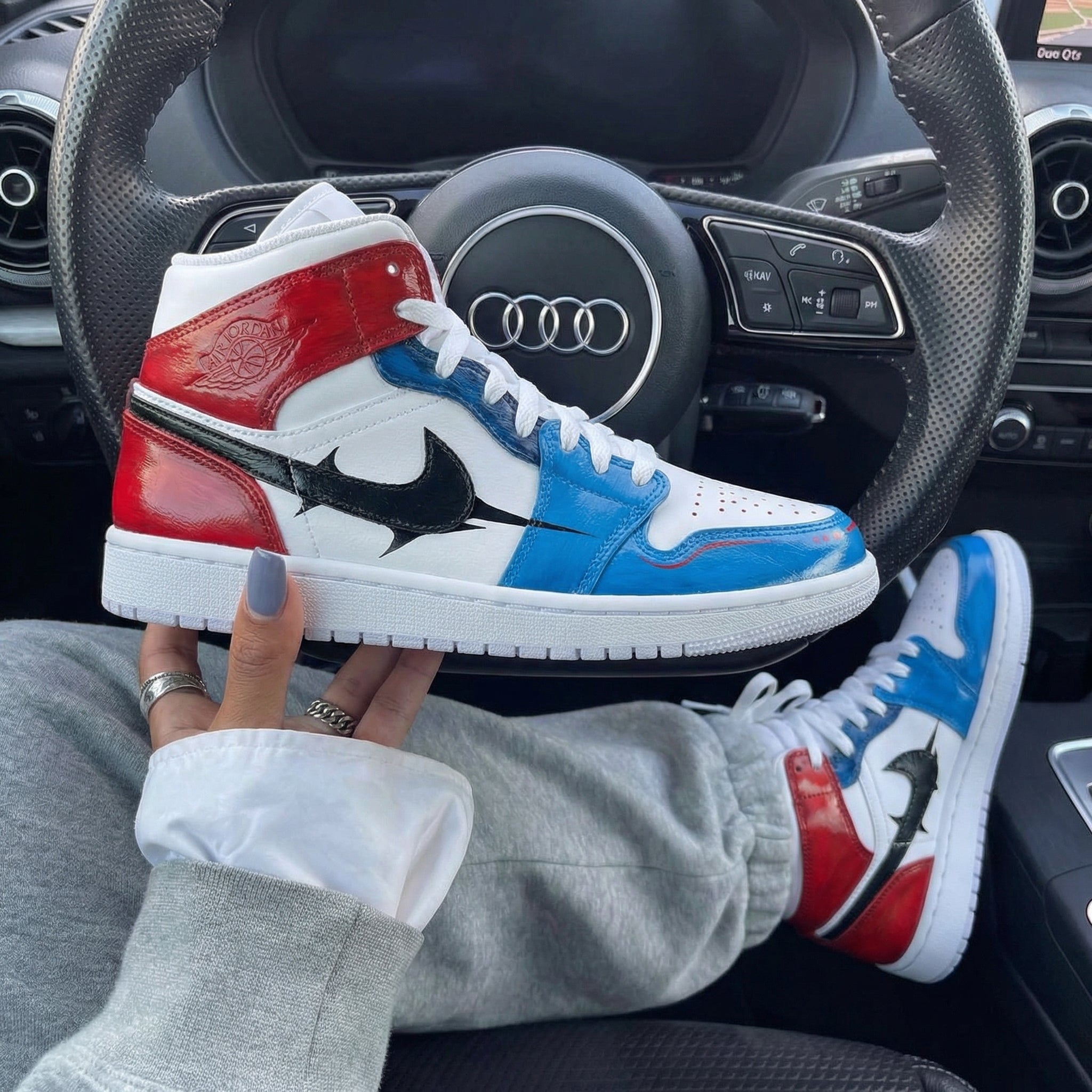 Red Blue Black Thorn Swoosh Custom Air Jordan 1-shecustomize