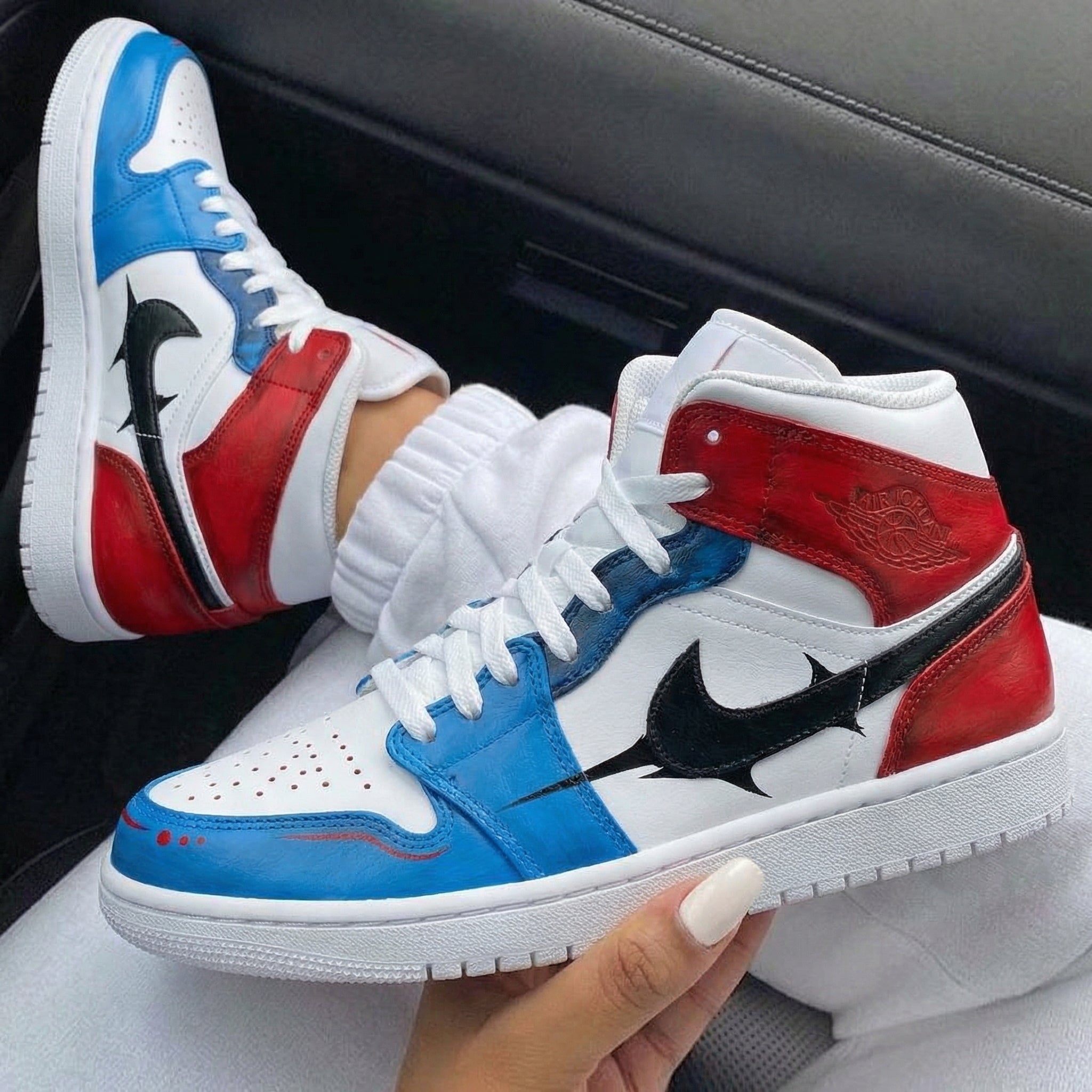 Red Blue Black Thorn Swoosh Custom Air Jordan 1-shecustomize