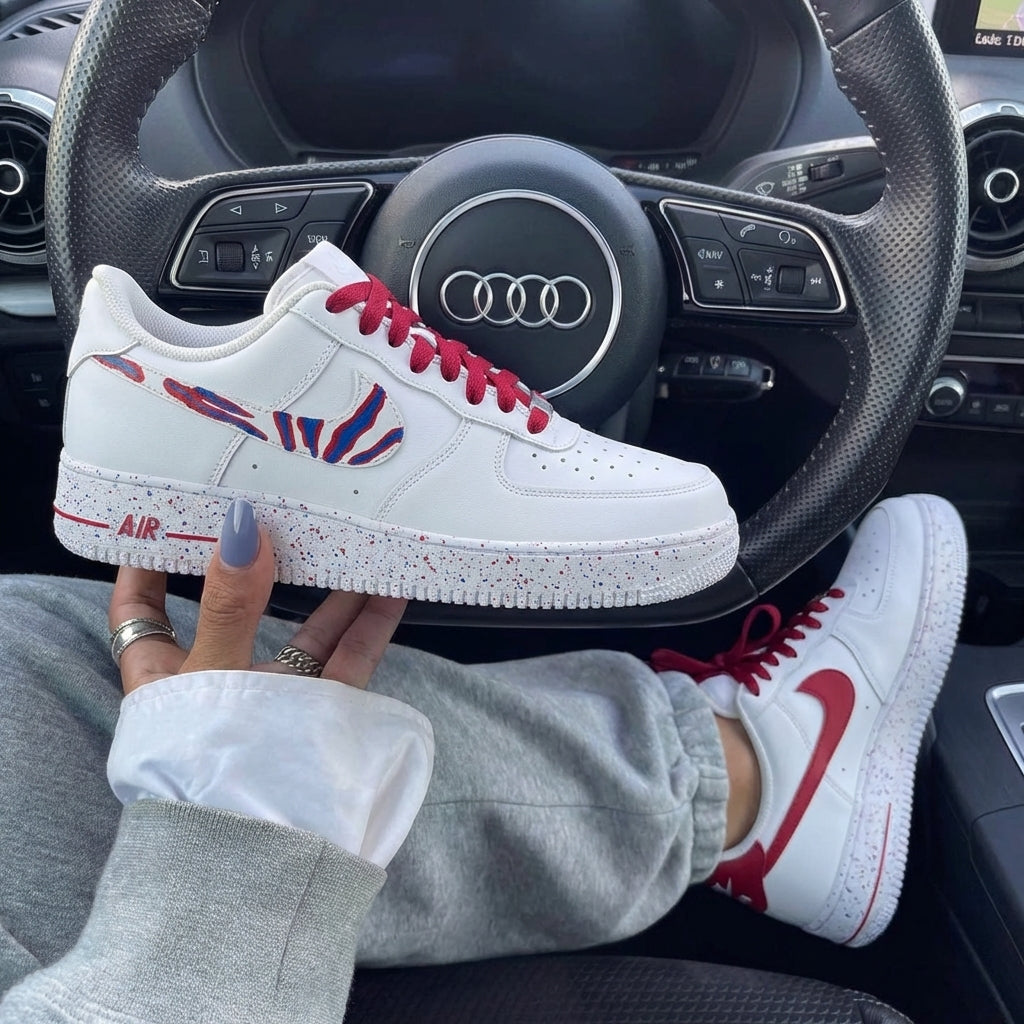 Red Blue Striped Splatter Custom Air Force 1-shecustomize