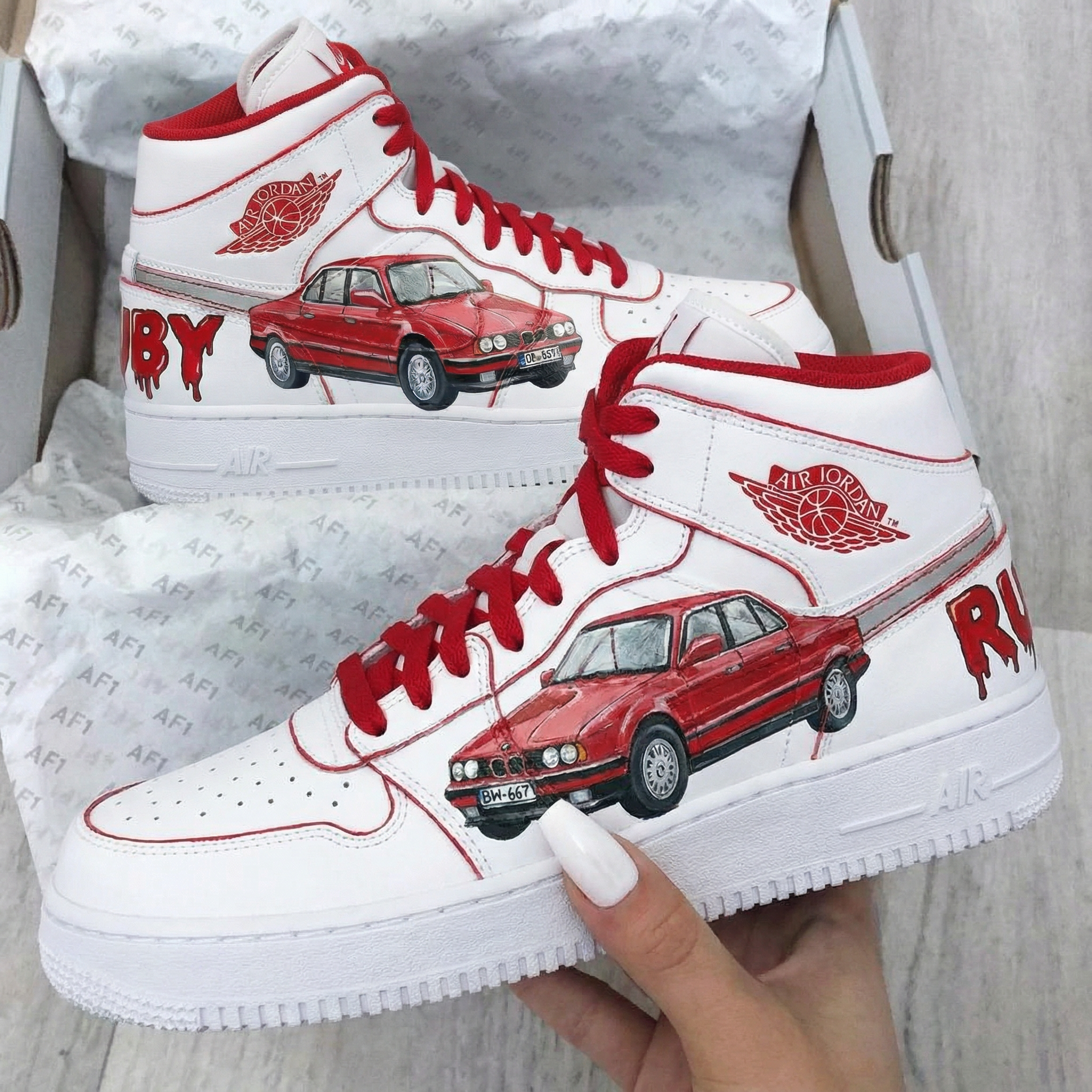 Red Car Themed Custom Air Force 1-shecustomize