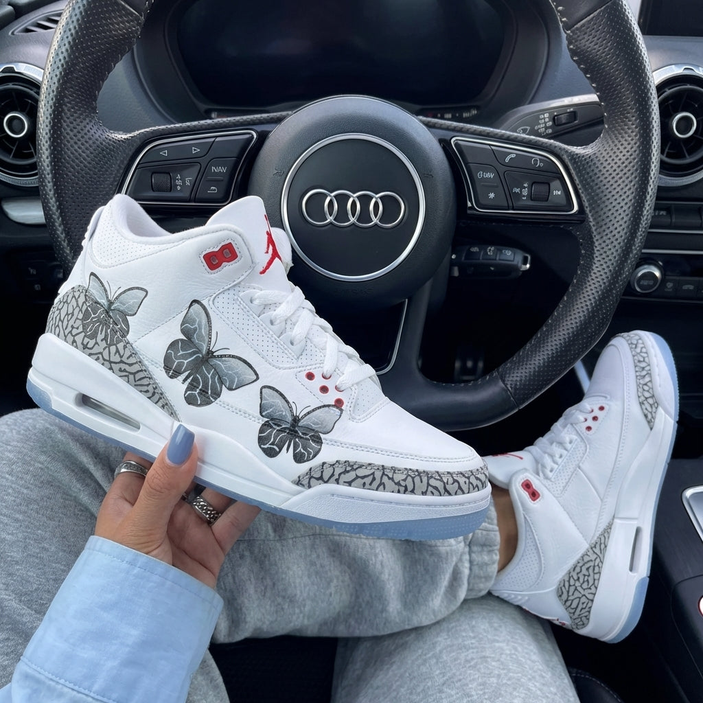 Red Gray Butterflies Custom Air Jordan 3-shecustomize