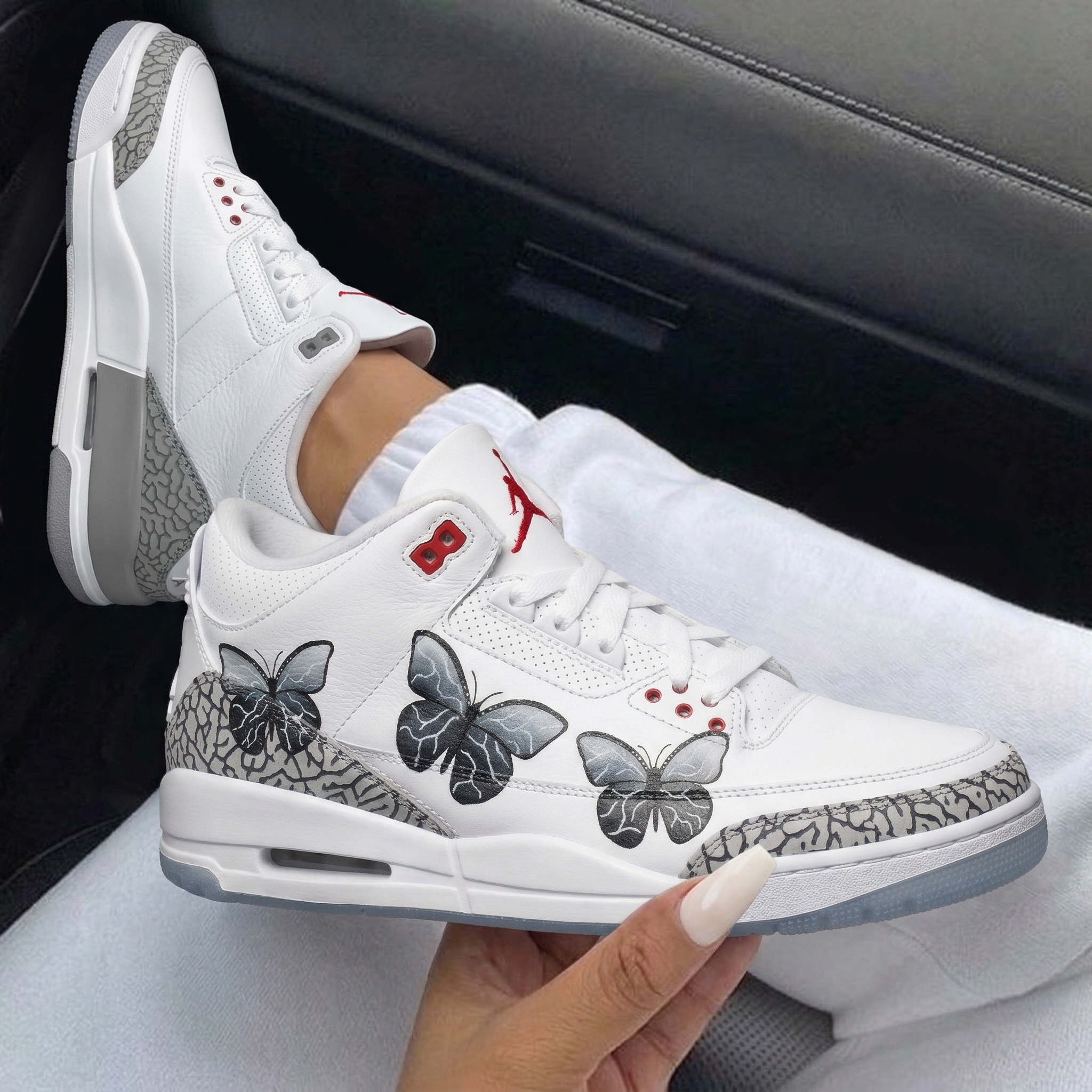 Red Gray Butterflies Custom Air Jordan 3-shecustomize