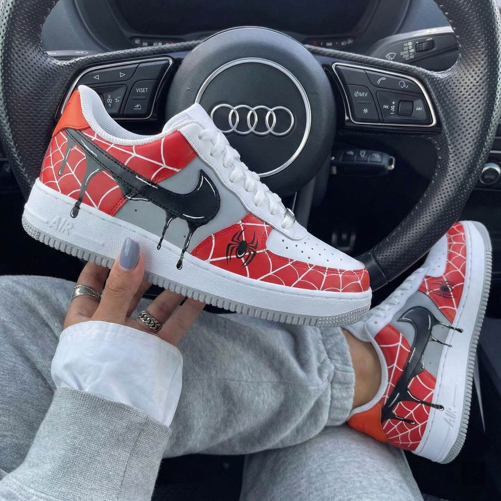 Red Gray Orange Spider Web Spider Black Drip Custom Air Force 1-shecustomize