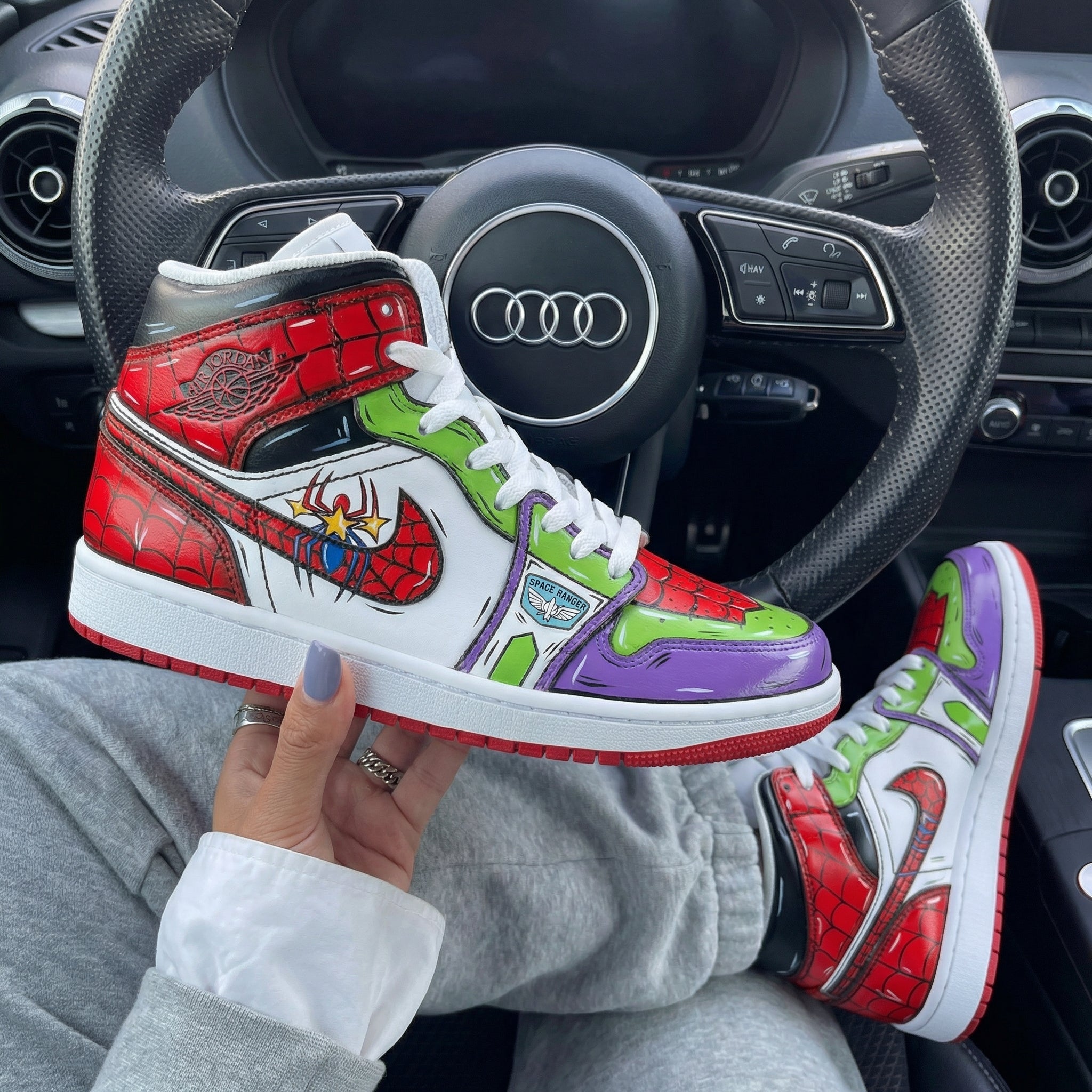 Red Green Purple Spider - Man Custom Air Jordan 1-shecustomize