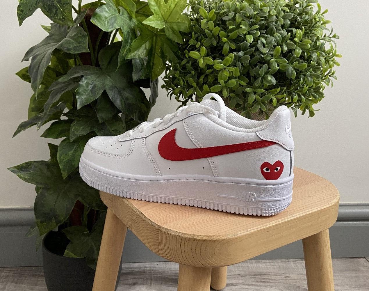 Nike air force 1 x cheap comme des garcons red custom