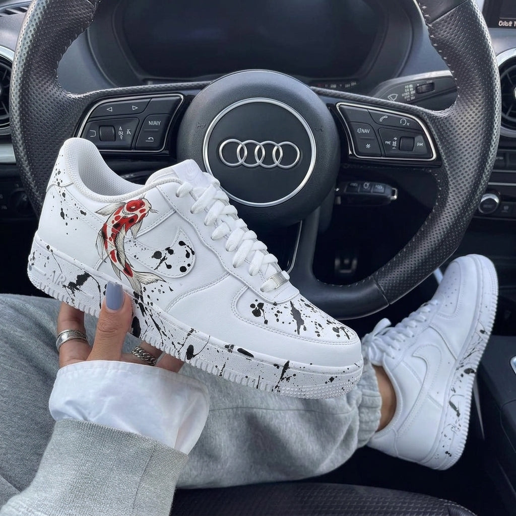 Red Koi Fish Black Splatter Custom Air Force 1-shecustomize