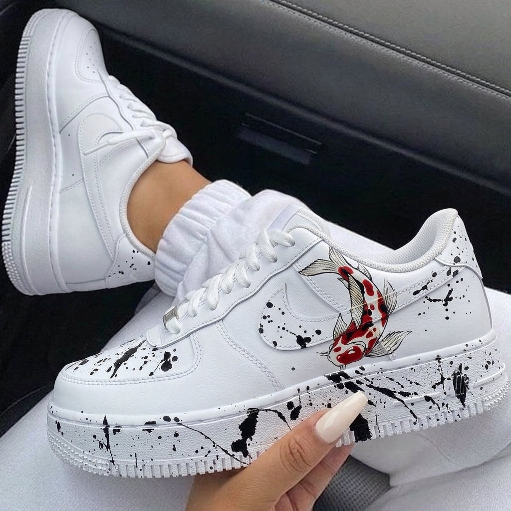 Red Koi Fish Black Splatter Custom Air Force 1-shecustomize