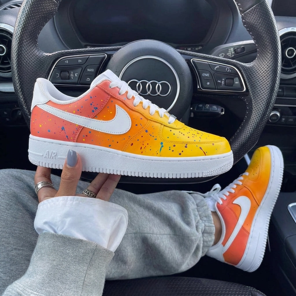 Red Orange Yellow Gradient Colorful Splatter Custom Air Force 1-shecustomize